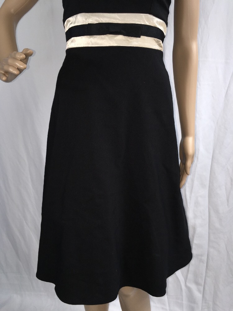 Vintage 90s BCX Strapless Party Dress Juniors Size 5 Black Ivory Satin Trim Bow