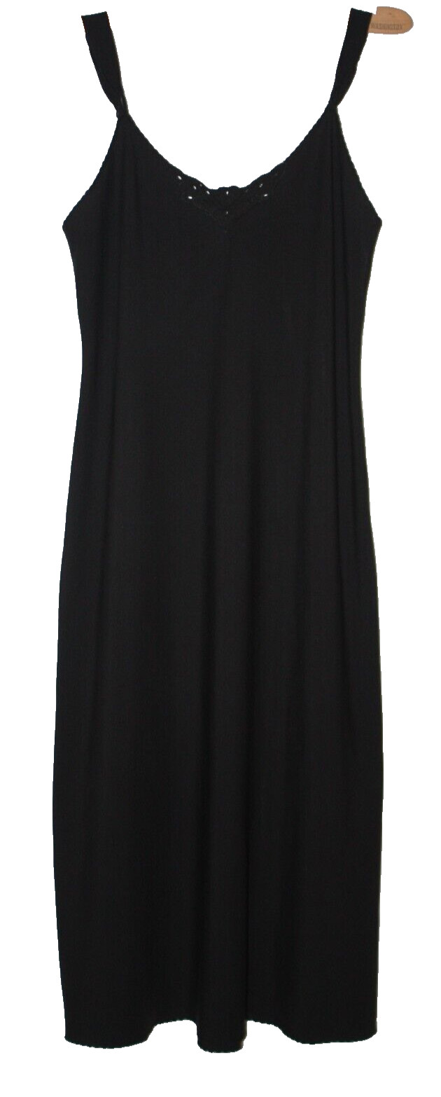 Elegant Vintage Embroidered Black Nylon Dress Slip Nightgown Lingerie Size 36