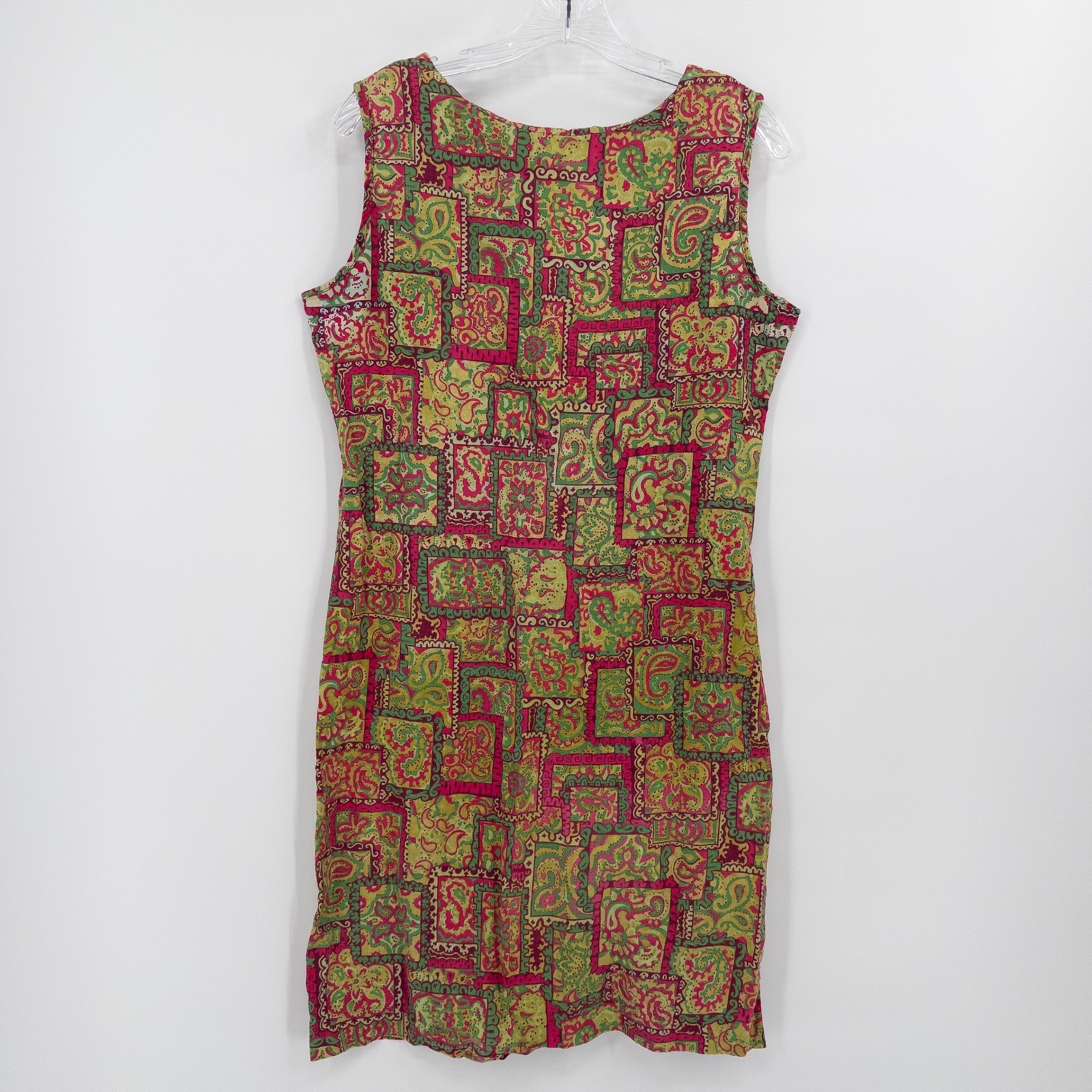 Vintage 60s 70s Shift Dress Womens Large Paisley Pink Green Psychedelic Mod