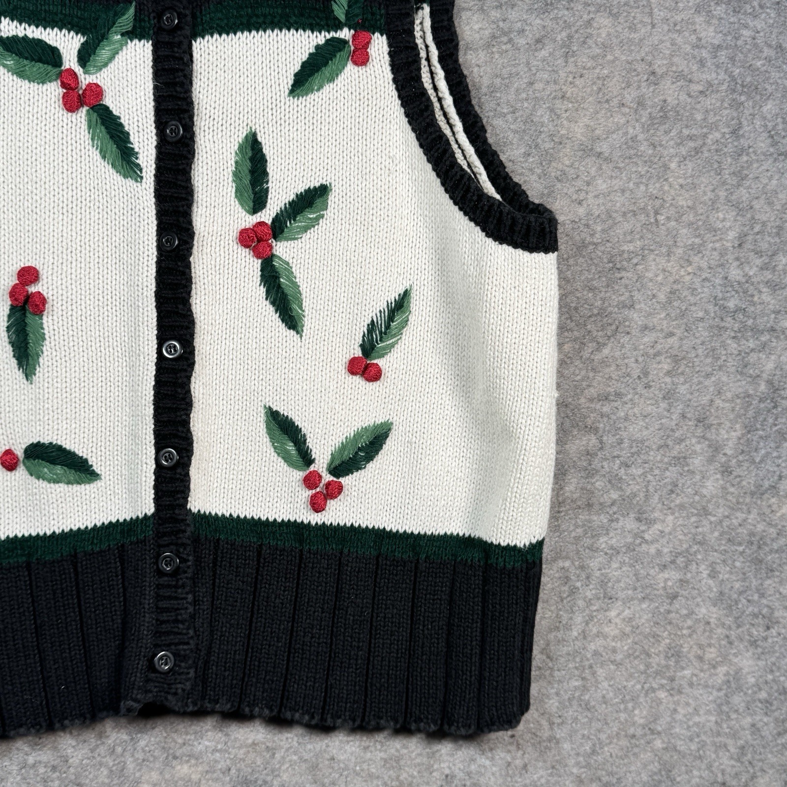 Vintage 90s Womens Russ Woman Christmas Knit Cardigan Sweater Vest Size 14/16W