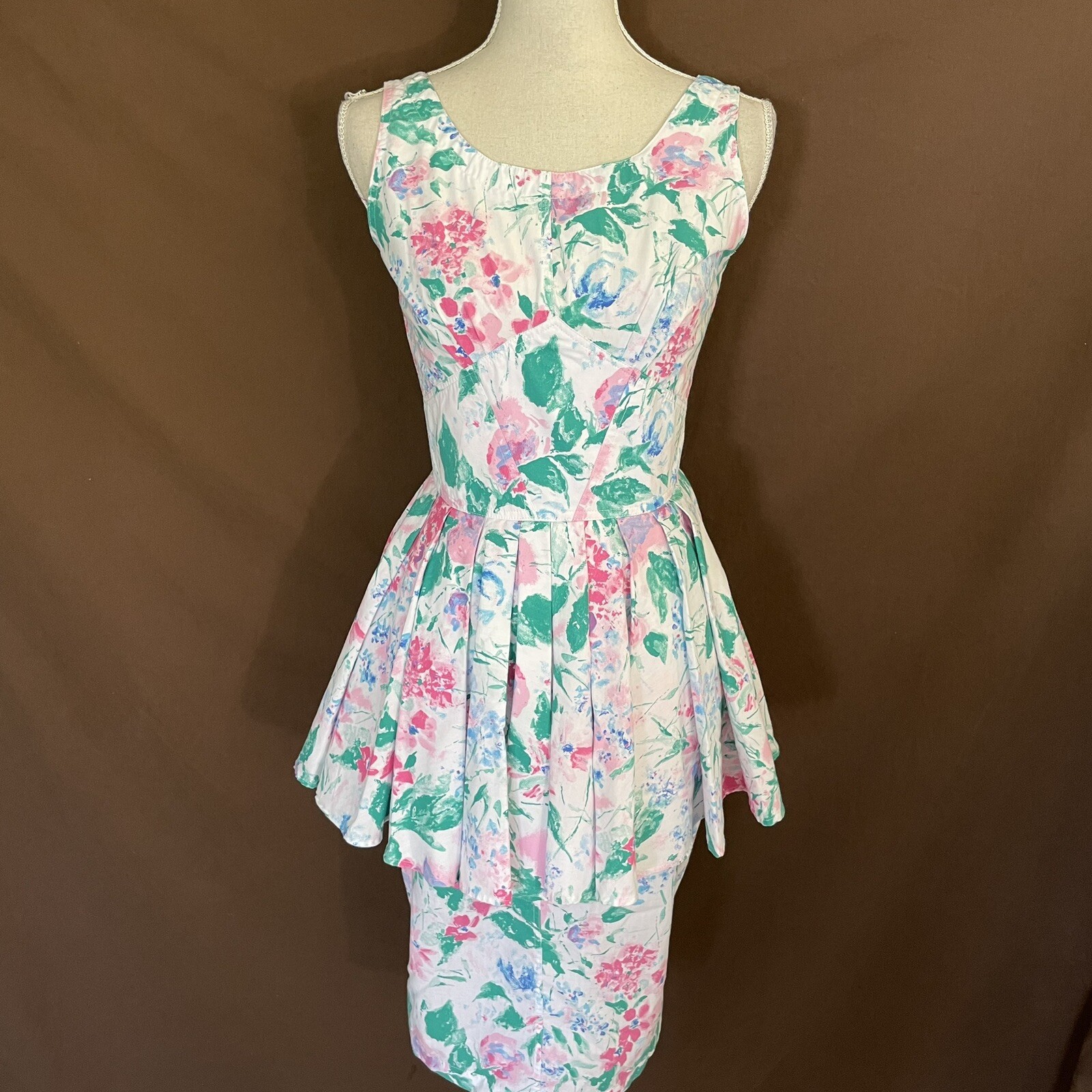 VTG 80’s Summer Peplum Dress 5/6 Floral Cottage Core Womens