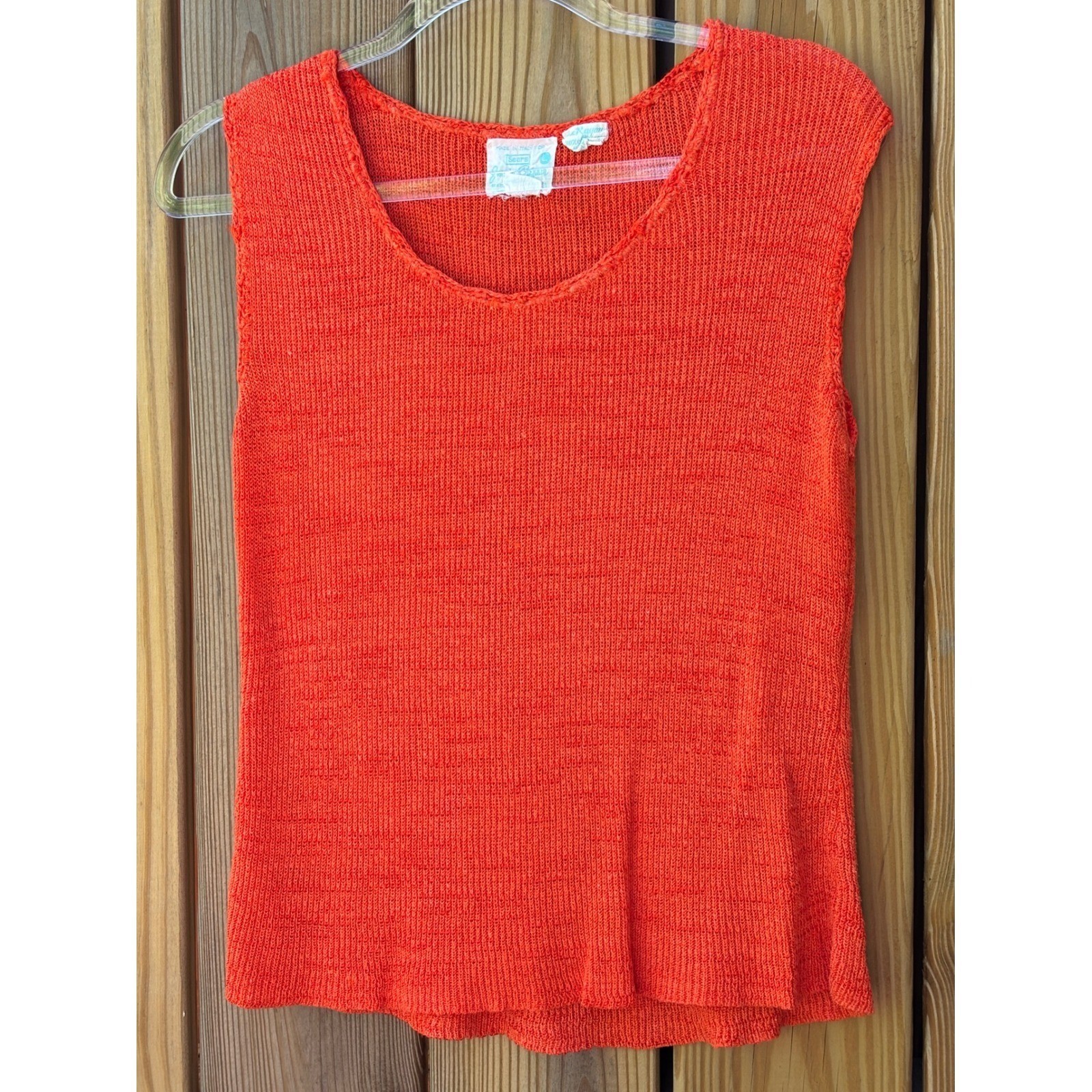 Vintage 70s Sears Junior Bazaar Orange Knit Top Made in Italy Linen Blend Large