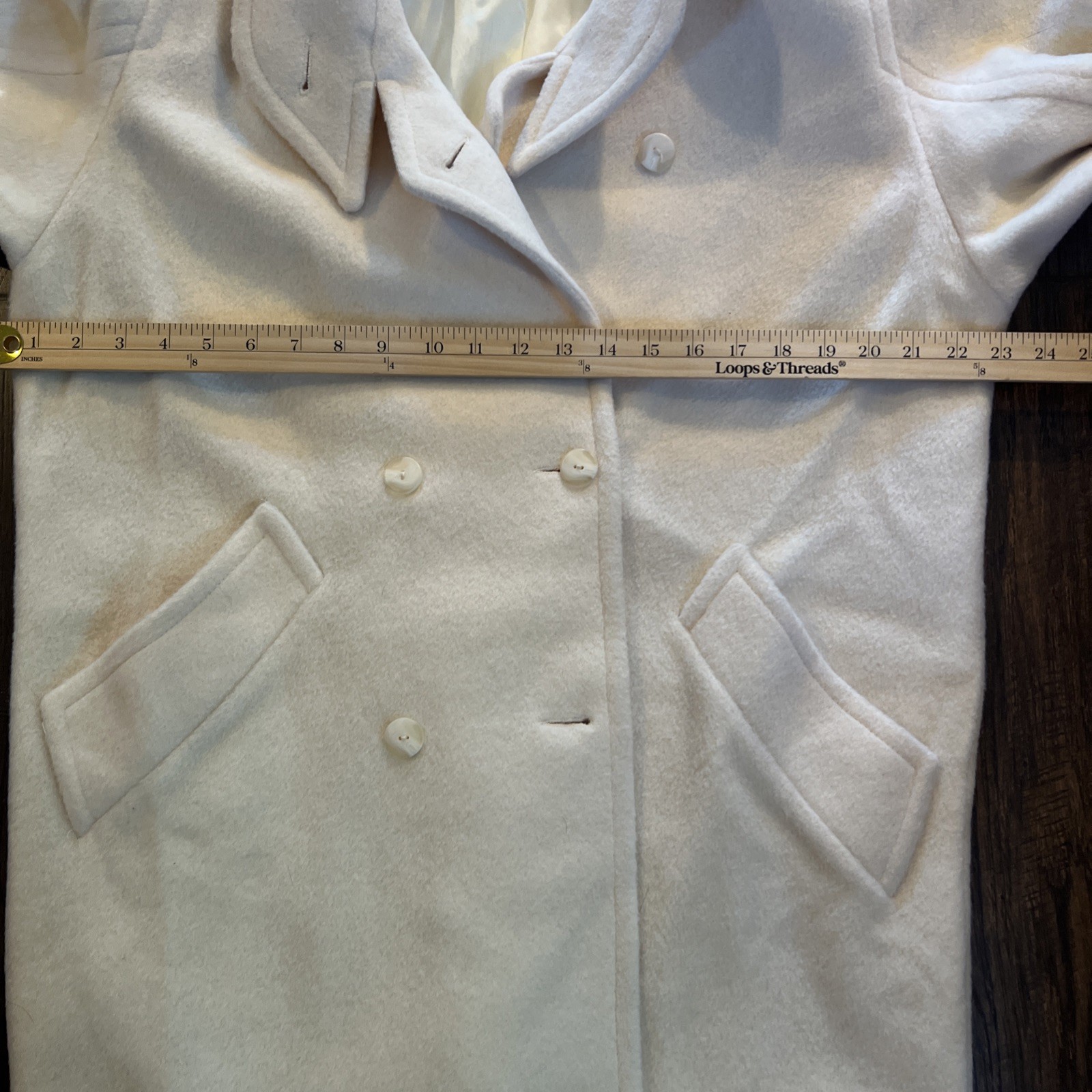 Vintage Ivory ILGWU 100% Wool Coat USA Warm 44” Long Women’s Medium Large Office