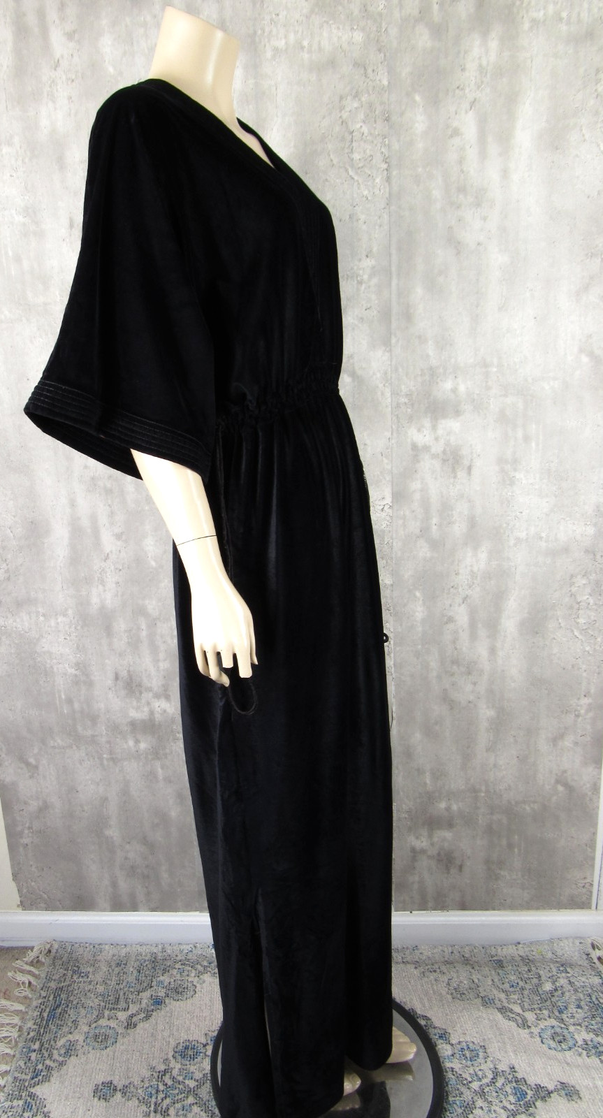 Vintage Georgie Keyloun Black Velour Lounging Caftan Maxi Hostess Cover Up Large