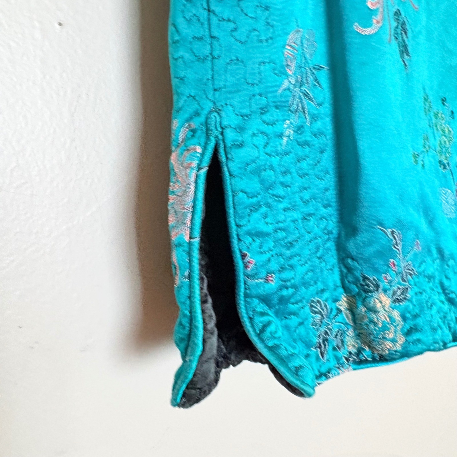 Vintage Reversible Satin Chinese Jacket Teal Black Embroidered Frog Buttons