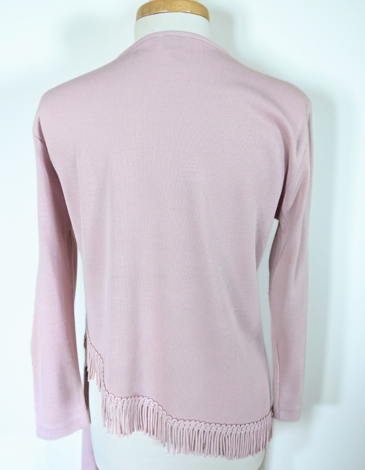 Vintage 1980s Dorby Lilac Pink Sweater Knit Set, Fringe Cowl Neck Top & Skirt