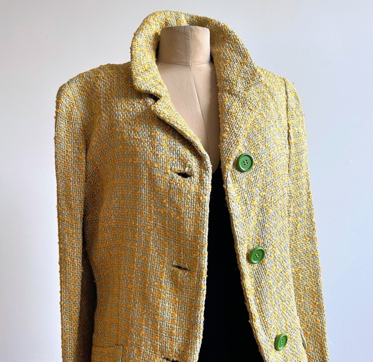 Vintage 1950s Yellow Green Tweed Soft Tailored Blazer Jacket Maisel sz M L 10 12