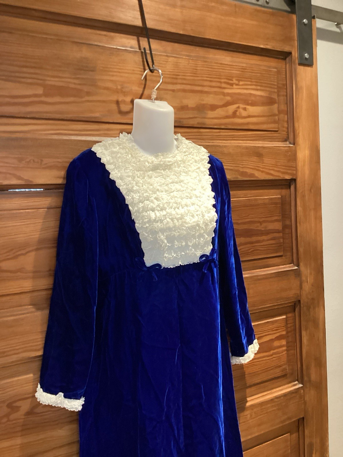VGT Lorrie Deb Blue Velvet Lacy Long Sleeve Prairie Revival Dress Hippie Med