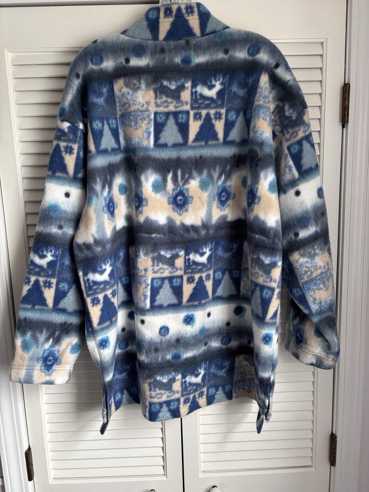 Vintage Lavon Sport Blue Pattered Fleece Pullover Size Large