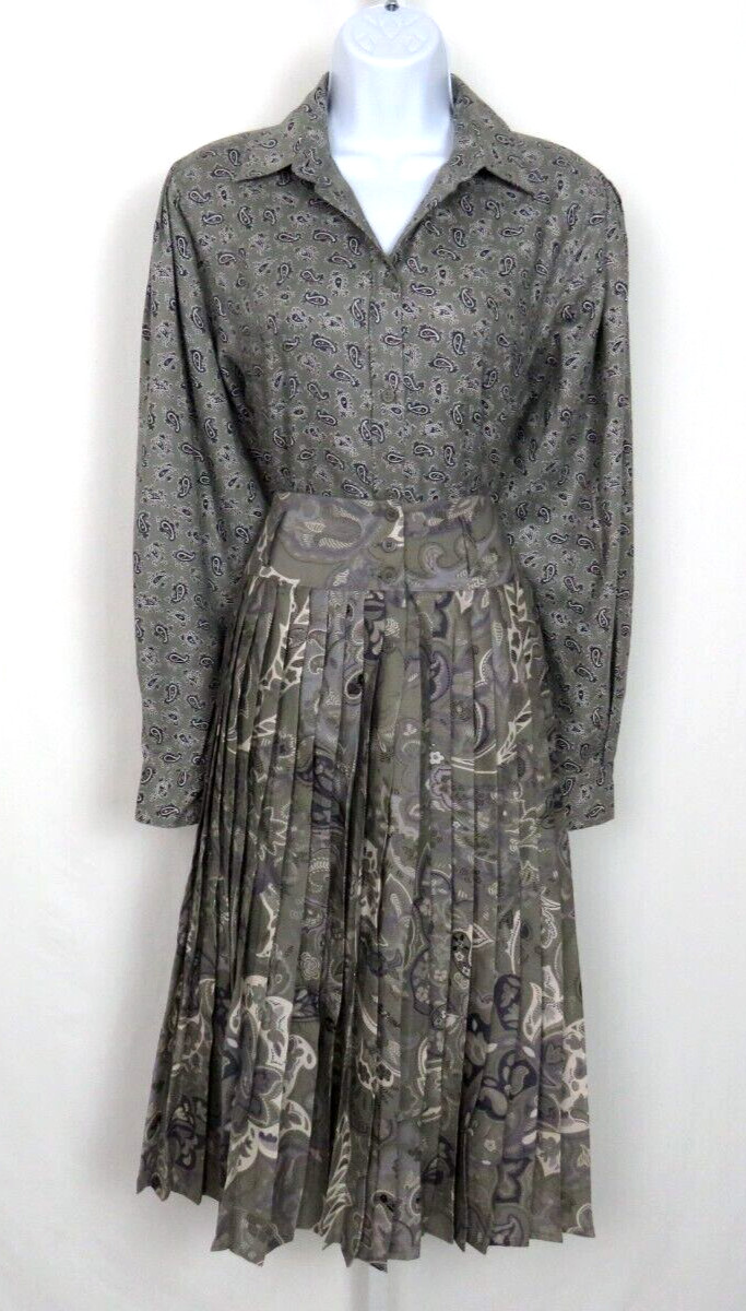 VTG 1980s MONDI SIZE 34 PAISLEY GRAY SKIRT & BLOUSE SET COTTON MODAL BLEND