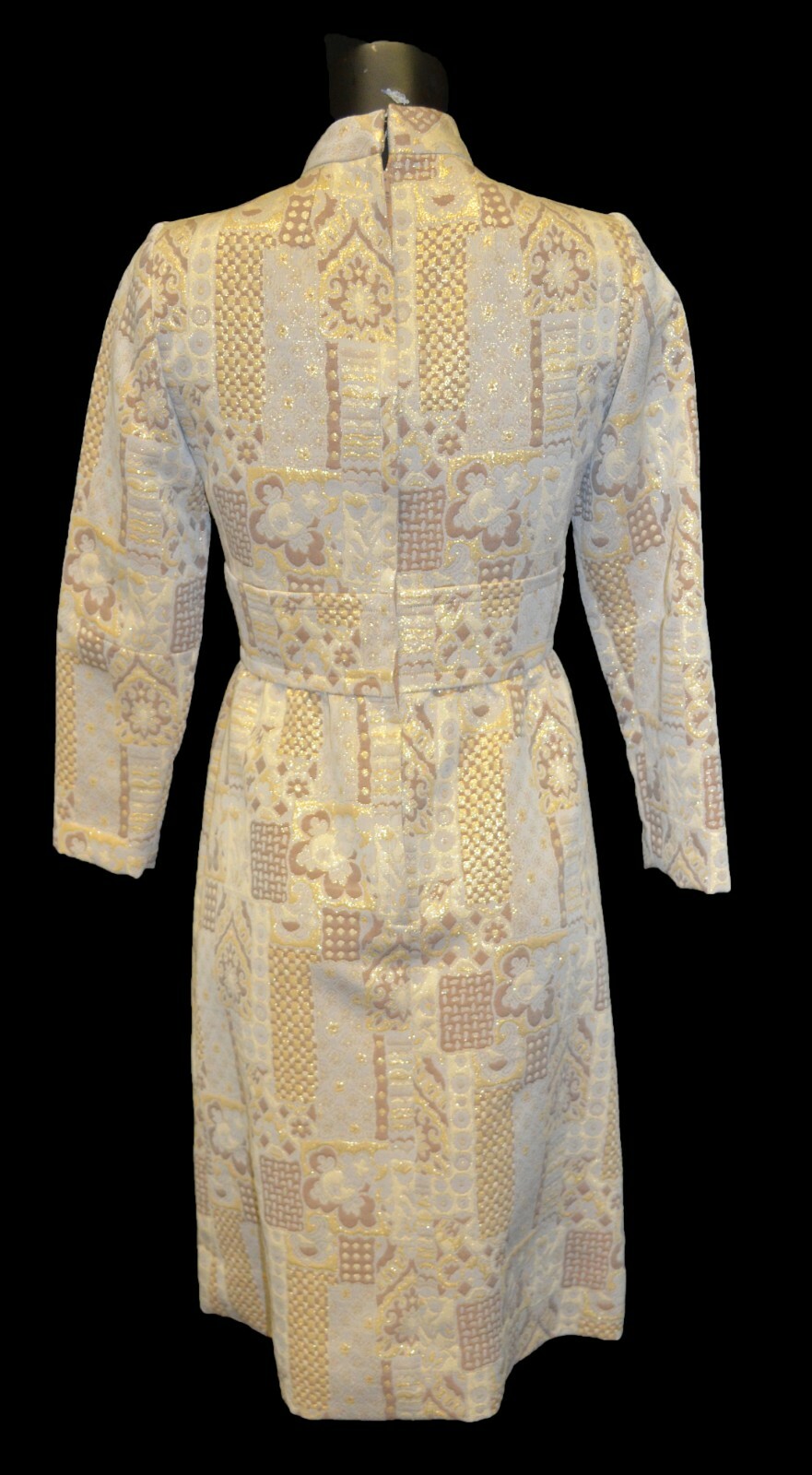 Richard Frontman Vintage 60s Beige Gold High Neck Cocktail Party Dress sz 5/6