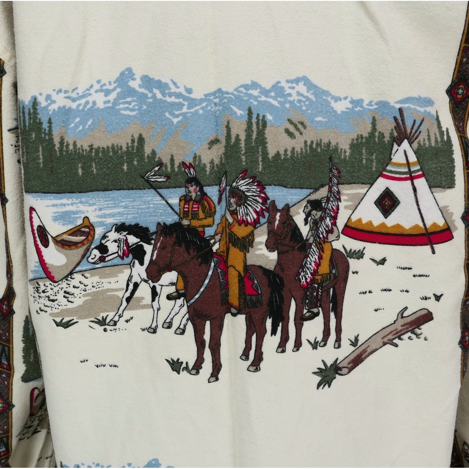 VTG Woolrich Womens L Flannel Shirt Native American Scene USA Made Clean RARE