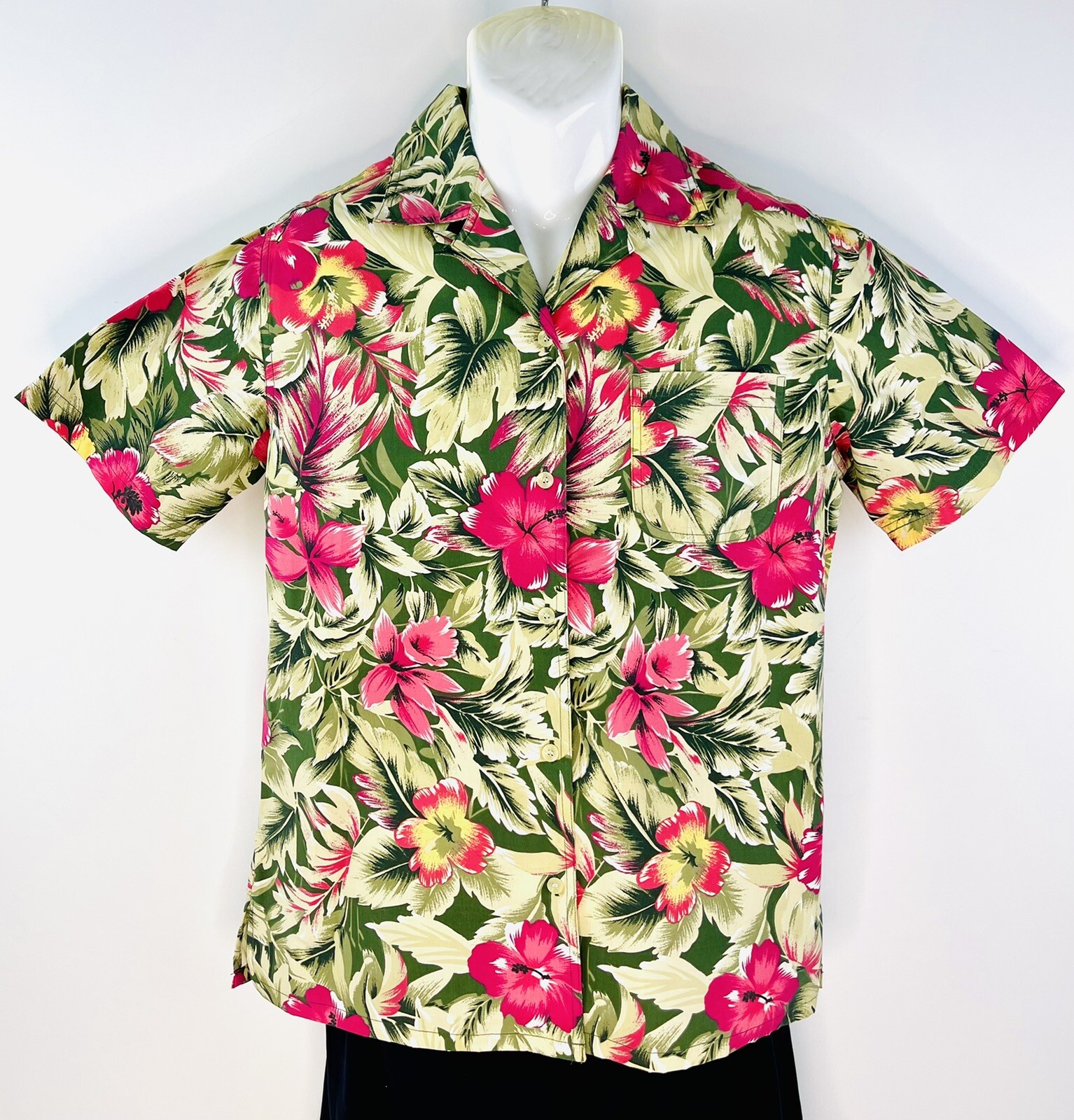 Bobbie Brooks VTG Tropical Flora Classic Hawaiian Style Size S 2055