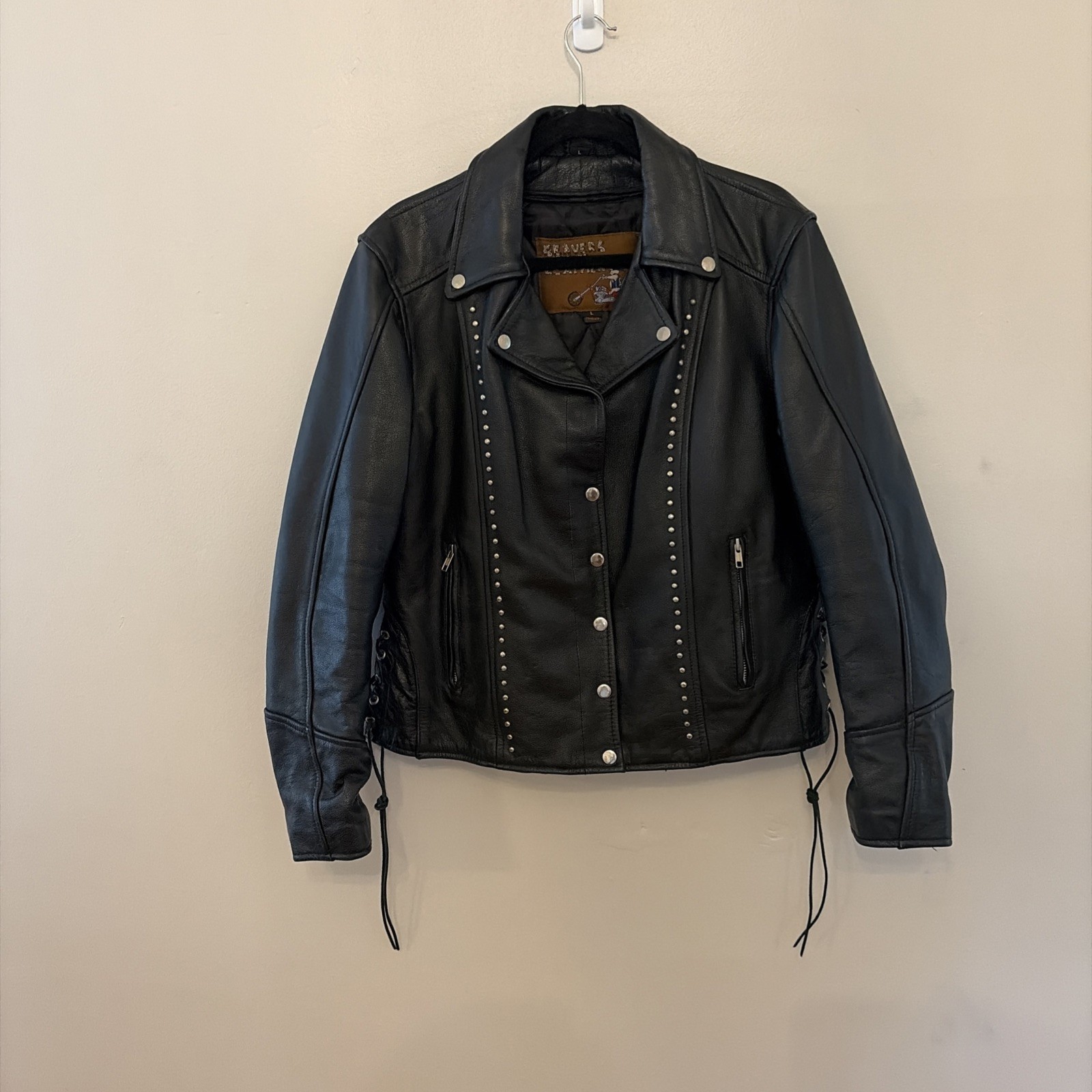 Vintage Beavers Den Womens Sz L Jacket Genuine Leather Biker studded Motorcycle
