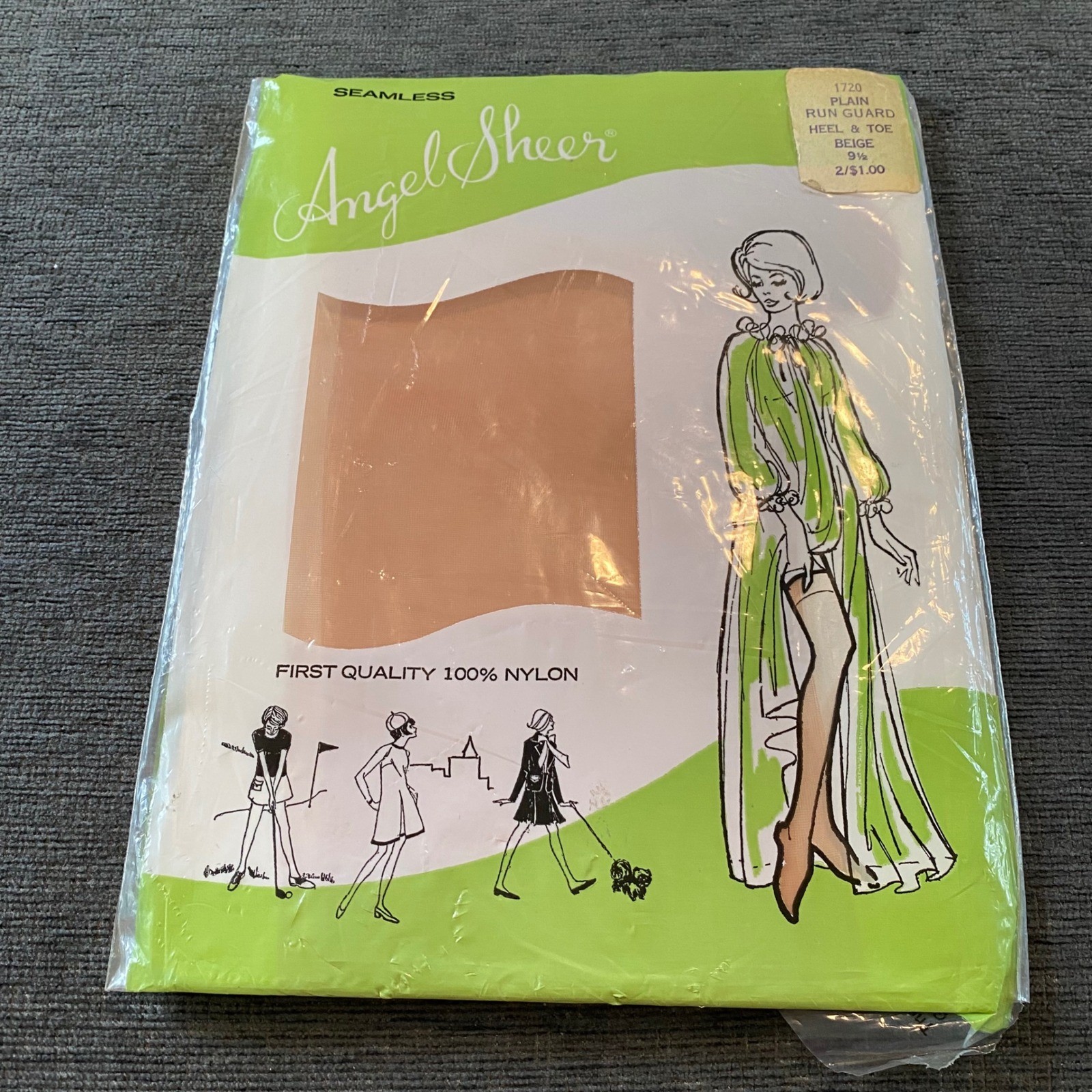 Angel Sheer Stockings Womens 9.5 Beige New Vintage Seamless 100% Nylon 1720