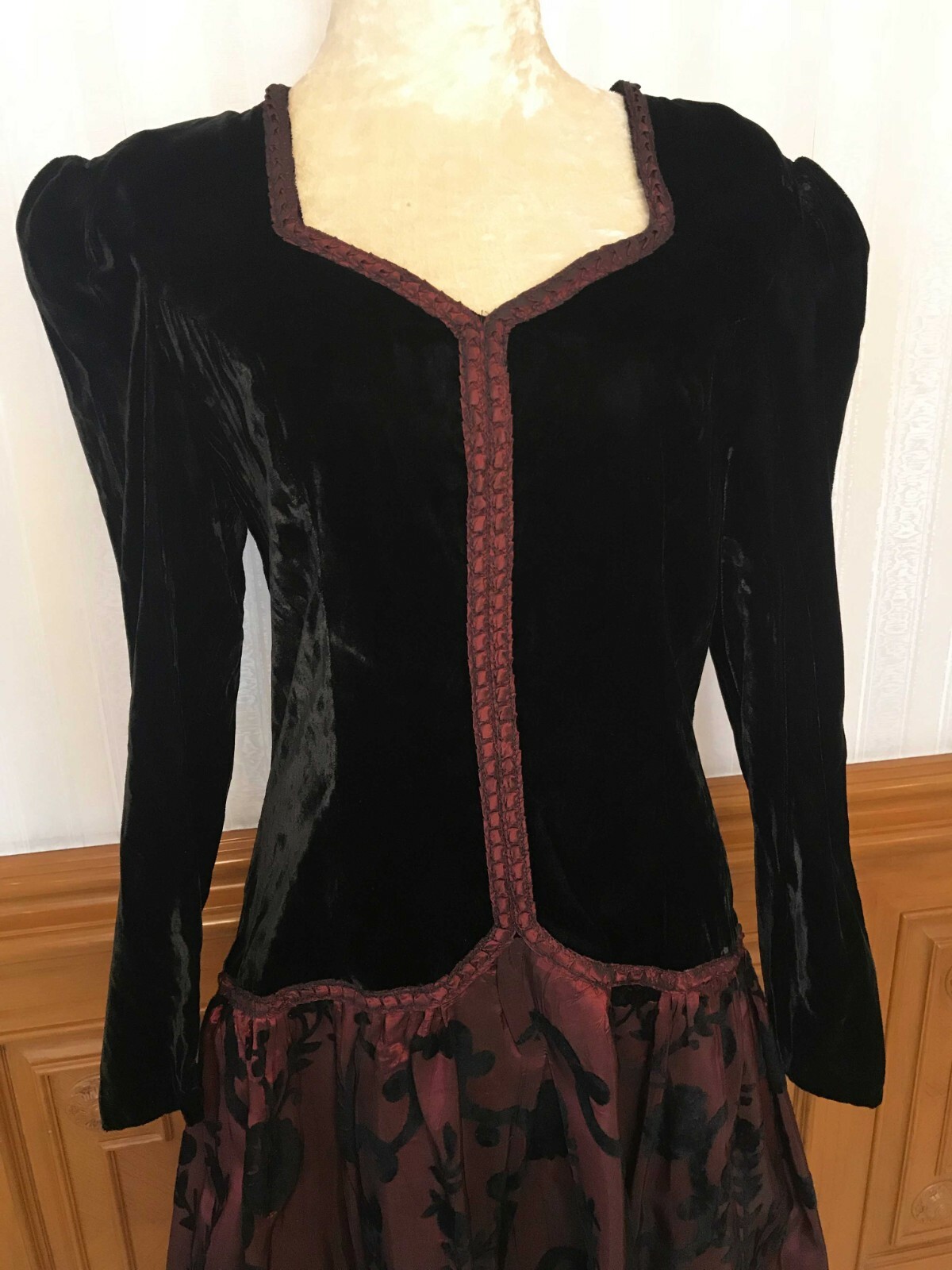 Vintage Scott McClintock Velvet Prom Party Formal Dress Gown Black Red Sz 12 USA