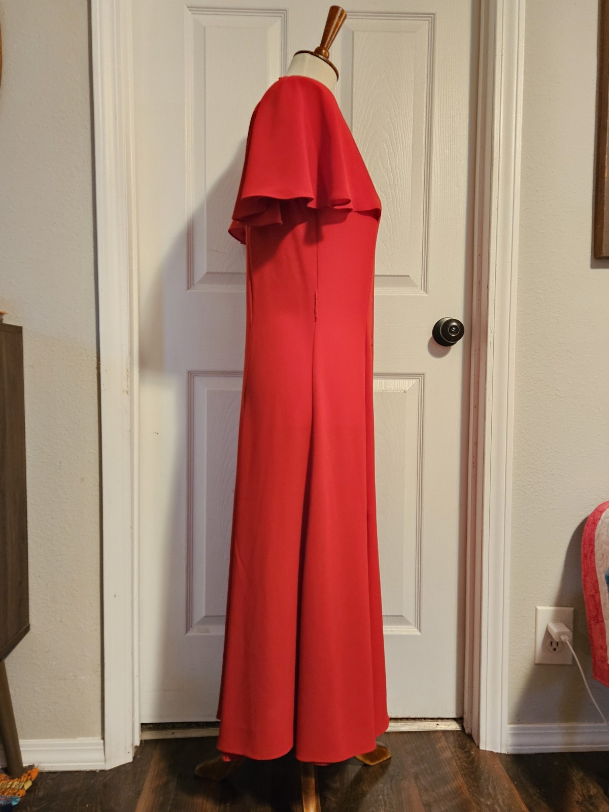 Vintage 80s Red Pierre Cardin Flutter Sleeve Button Front Midi Dress Size 6