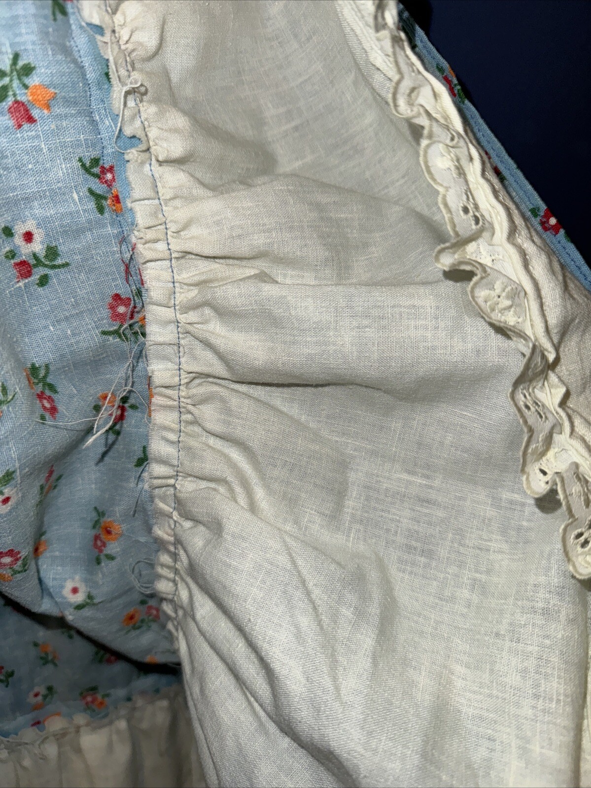 Womens Med. Vintage Dress, Blue Floral Gibson Girl, Praire, 1960 Petticoat Trim