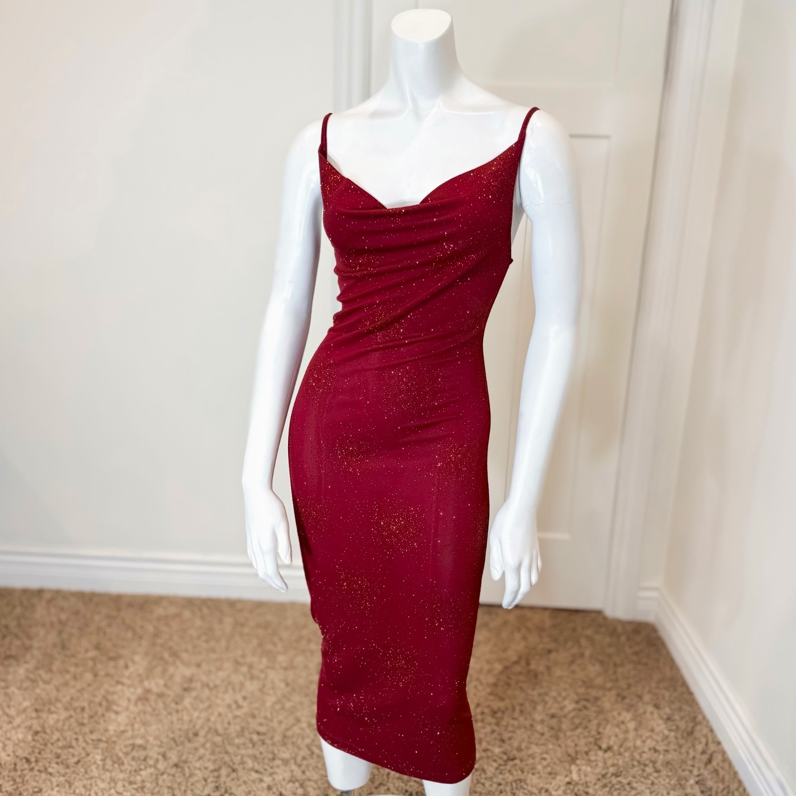 Vintage 90’s Y2K RED GLITTER PARTY DRESS M Stretchy Fairy Sparkle Bodycon Sexy