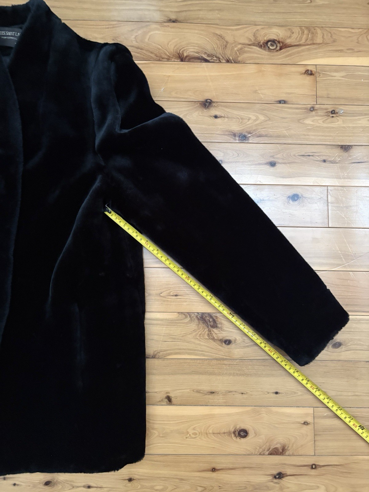 Rare 70s-80s Jacques Saint Laurent Faux Fur Black Coat Shawl Collar L/XL