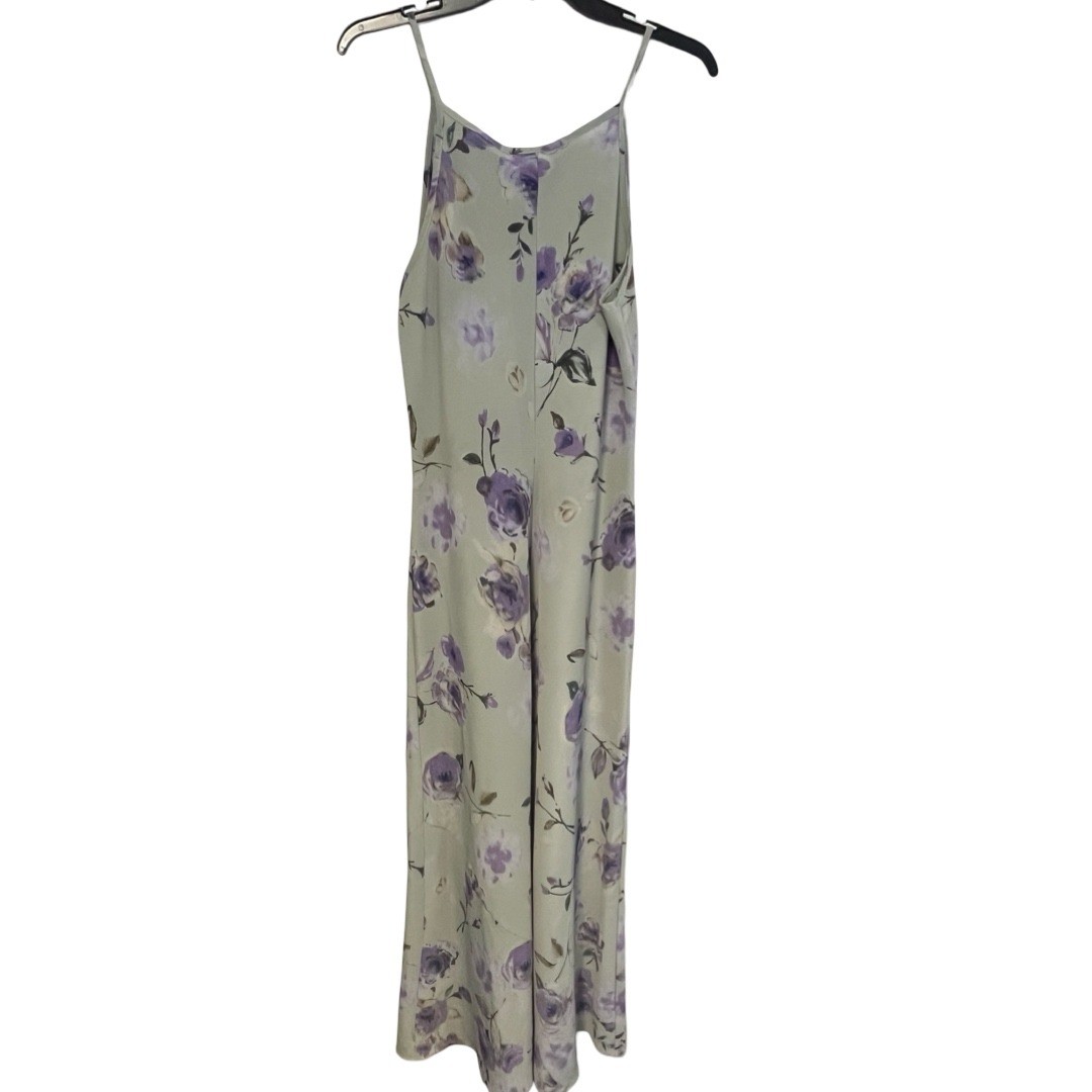 Vintage La Belle Fashions Floral Maxi Dress Purple Sage Green Made in USA SZ 13