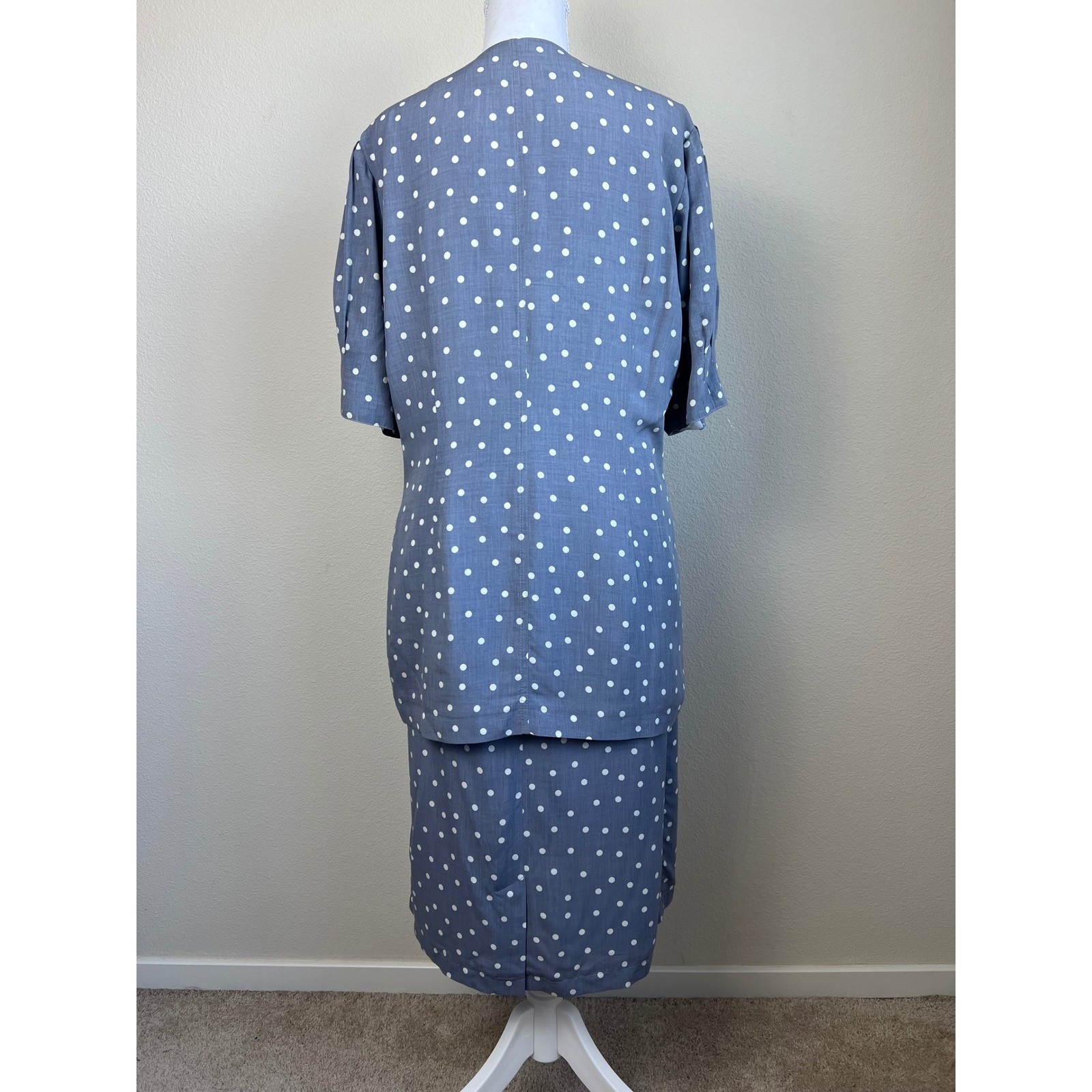 VTG 80s Retro Modest Polka Dot Skirt Suit EU40 US 8/10 Button Front 2 Piece Set