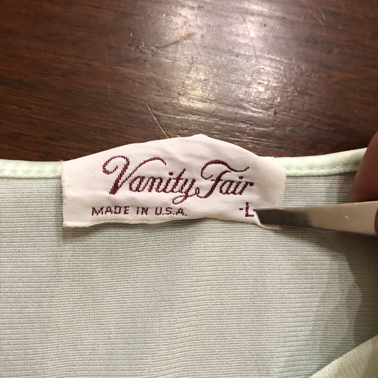 VTG Vanity Fair Nightie Sz L Flowy Cap Sleeves Seafoam Night Gown Nylon