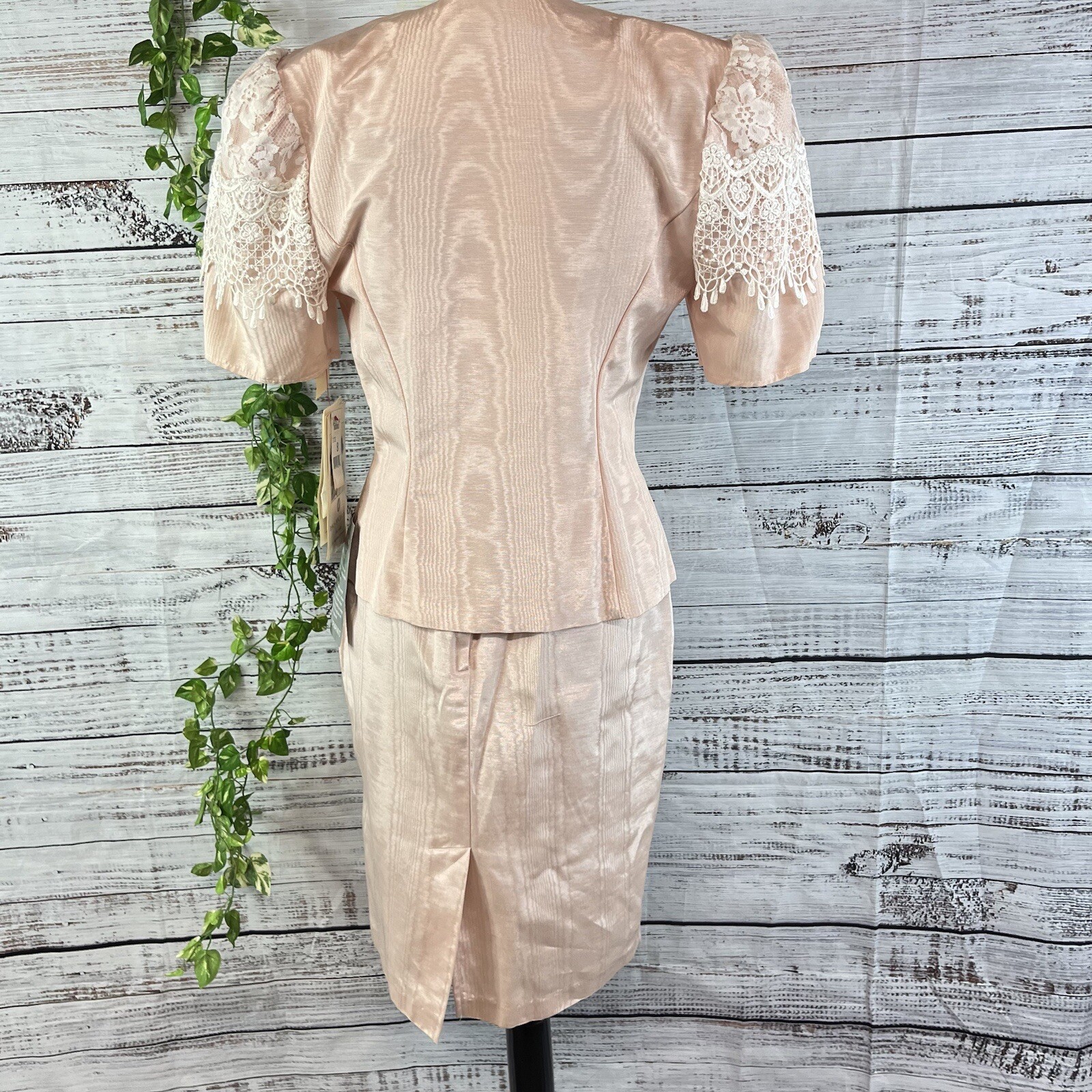 Scott McClintock 80s Vintage Pink Taffeta Lace Skirt Suit Size 8 Wedding Prom