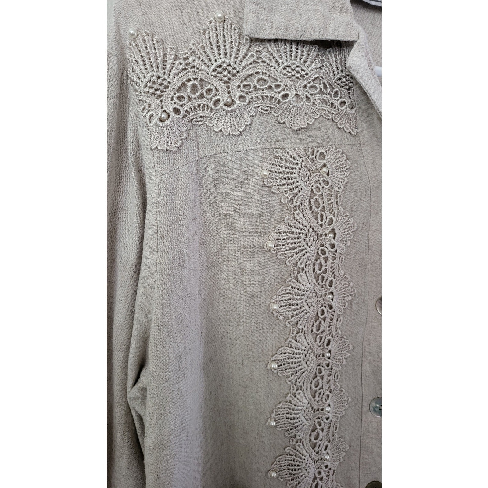 Saint Germain Paris Linen Lace Blouse Medium Cottagecore Boho Rodeo Westernwear