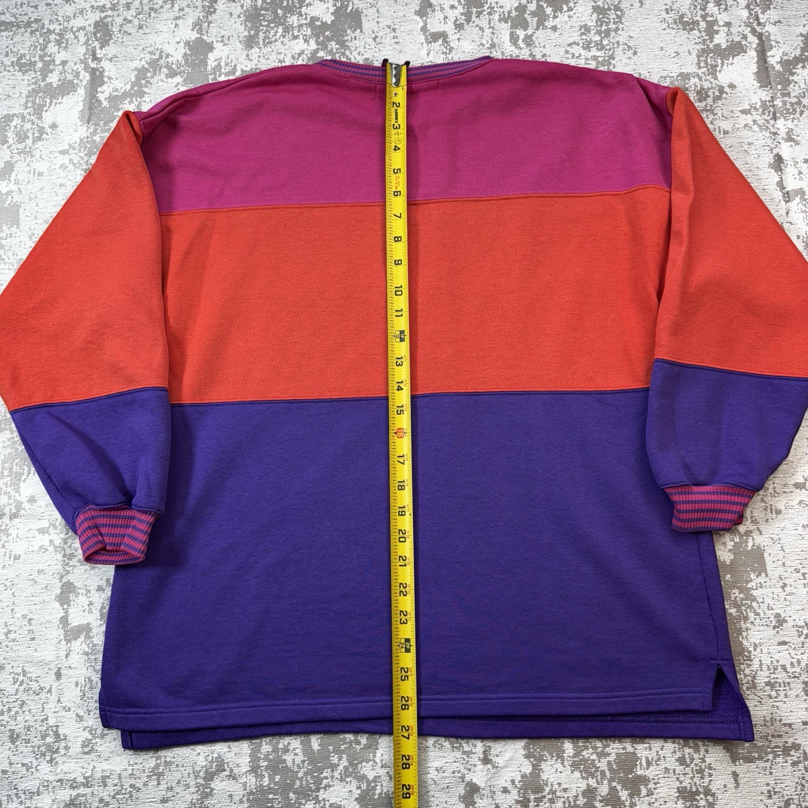 Vintage 90s Color Block Sweatshirt Pullover size Medium Pink Red Purple