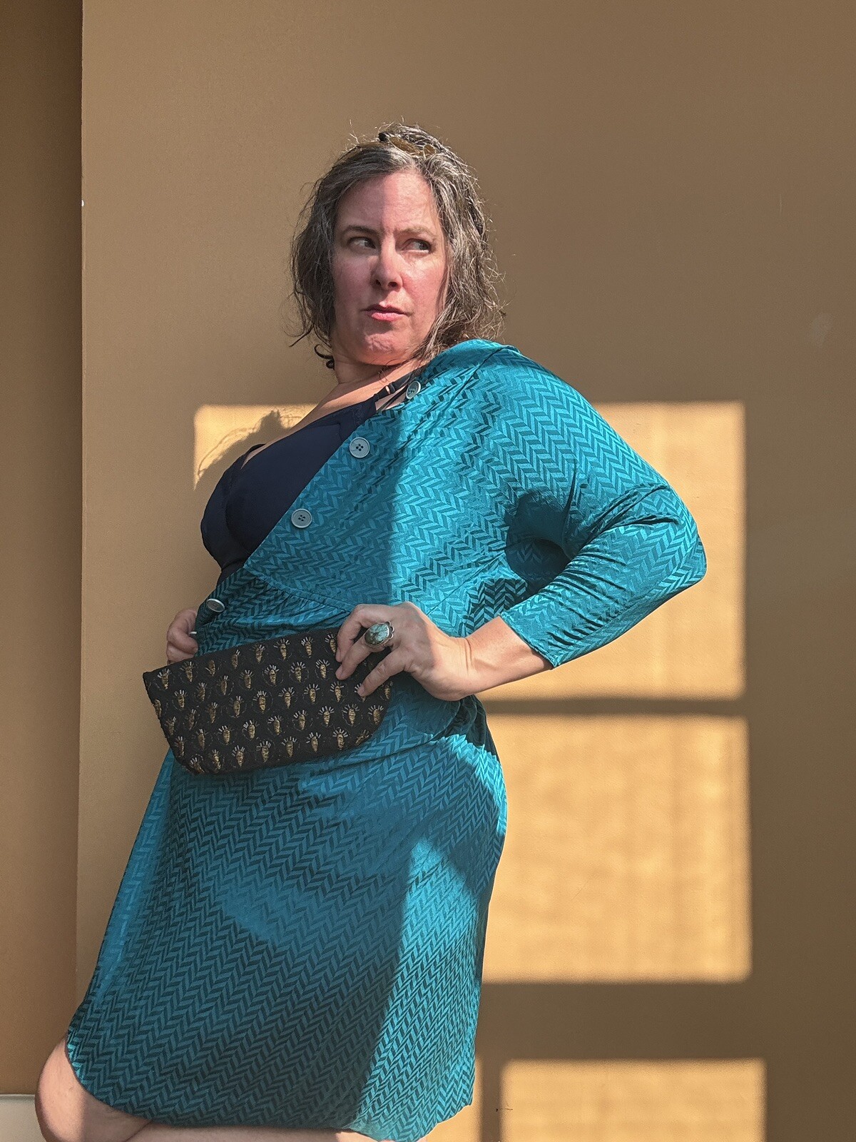 Vintage 80s Turquoise Blue Silk Buttonfront Dress S Jeannene Booher
