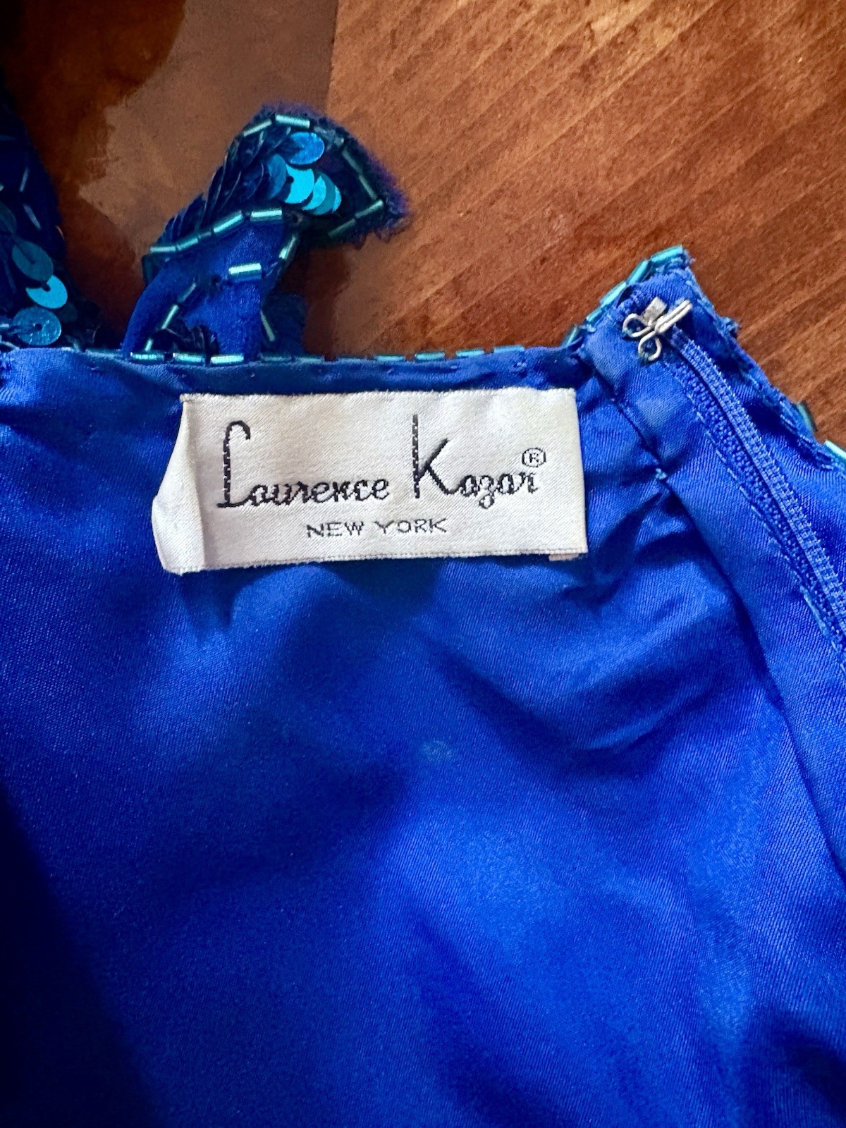 Beautiful Vintage Beaded And Sequined Laurence Kazar Silk Cobalt Dress