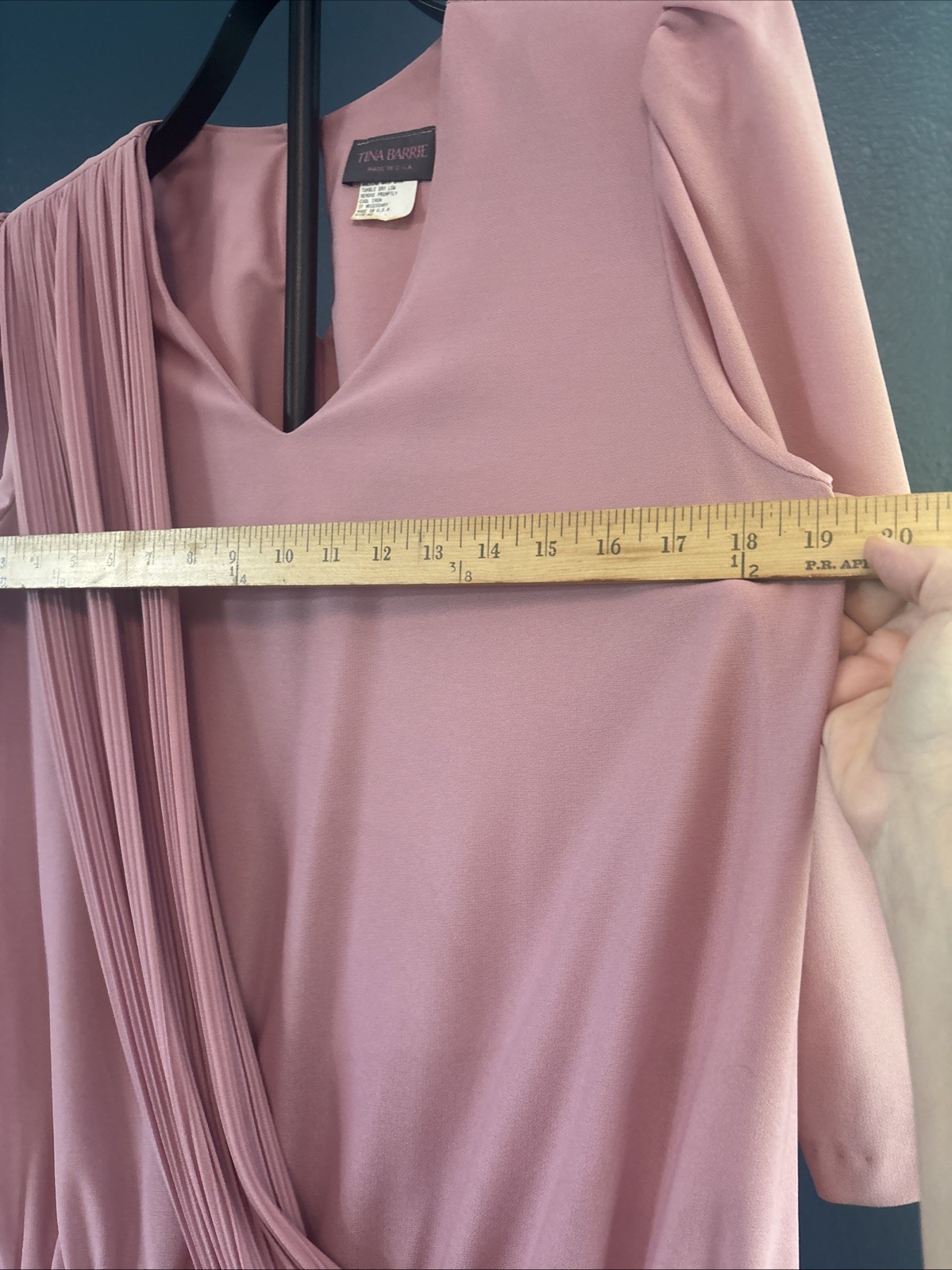 WOMENS VINTAGE SIZE 9-10 MAUVE PINK ROSE PLEATED 3/4 SLEEVE DROP WAIST DRESS