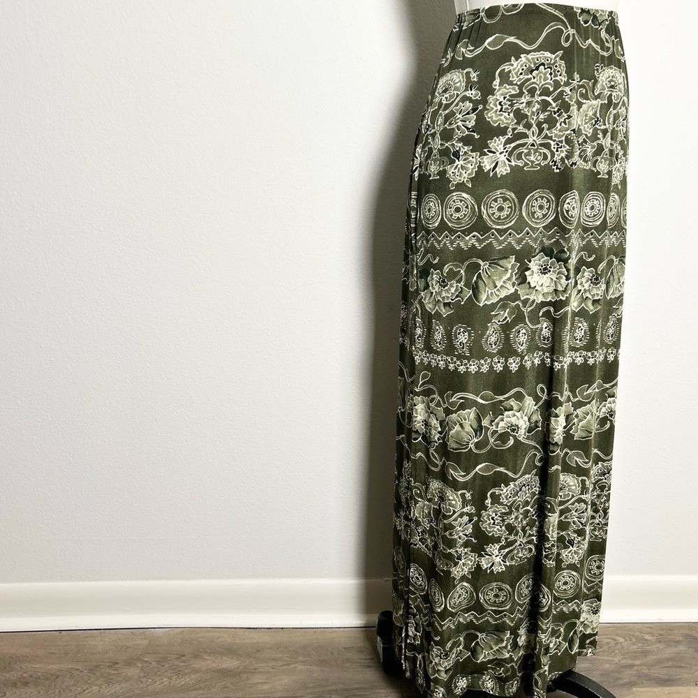 Vintage Green Boho Festival Witchy Floral Woodland Maxi Skirt Size Small
