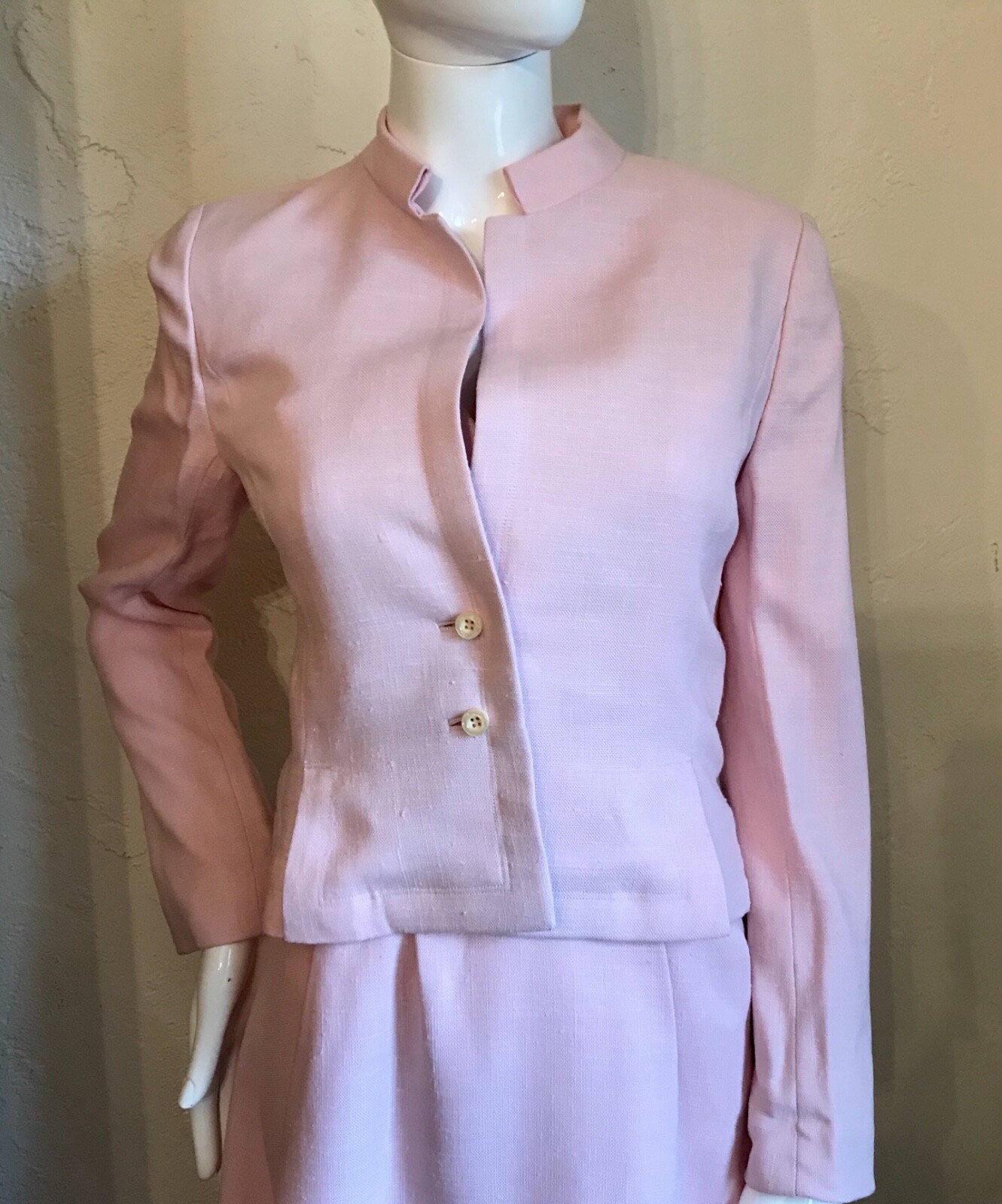 VINTAGE 1970’s Vera Hicks Pretty Pink Linen 3 Pc Dress Suit S-M