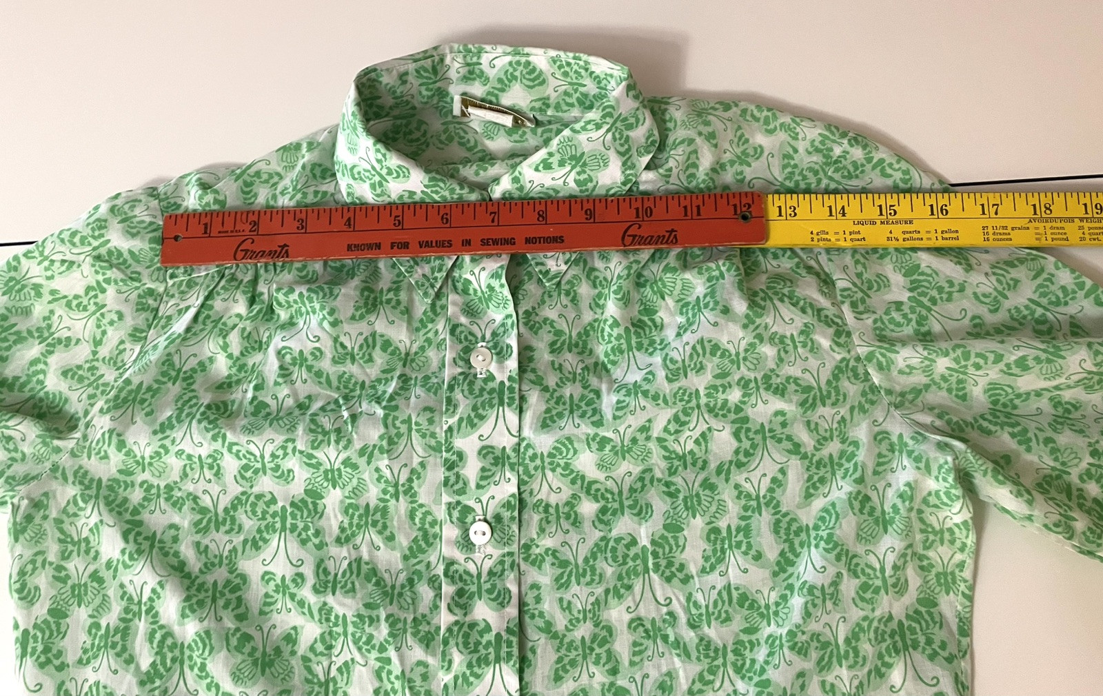 Vintage 1970s Green Butterfly Print Hippie Sheer Boho Summer Peasant Top sm/md