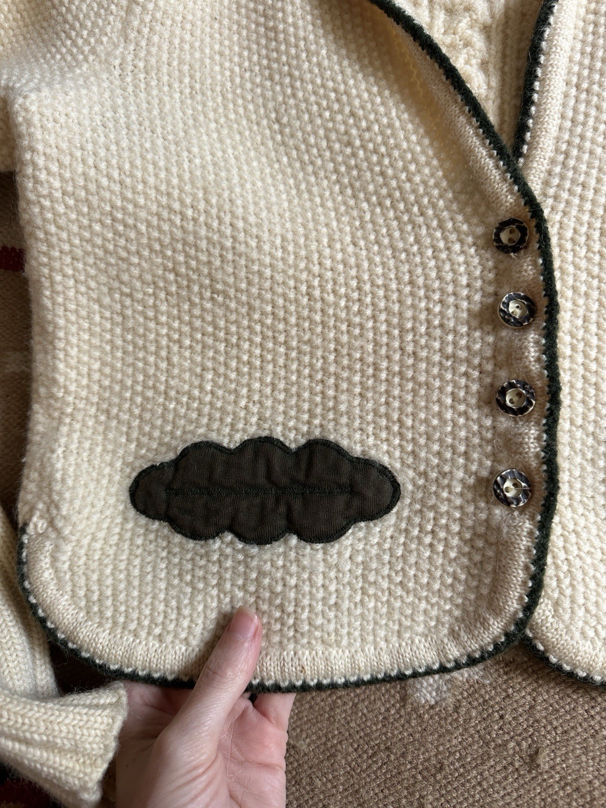 Vintage 80s Does 40s Folk Mutton Sleeve New Wool Cardigan Sweater Austrian Made