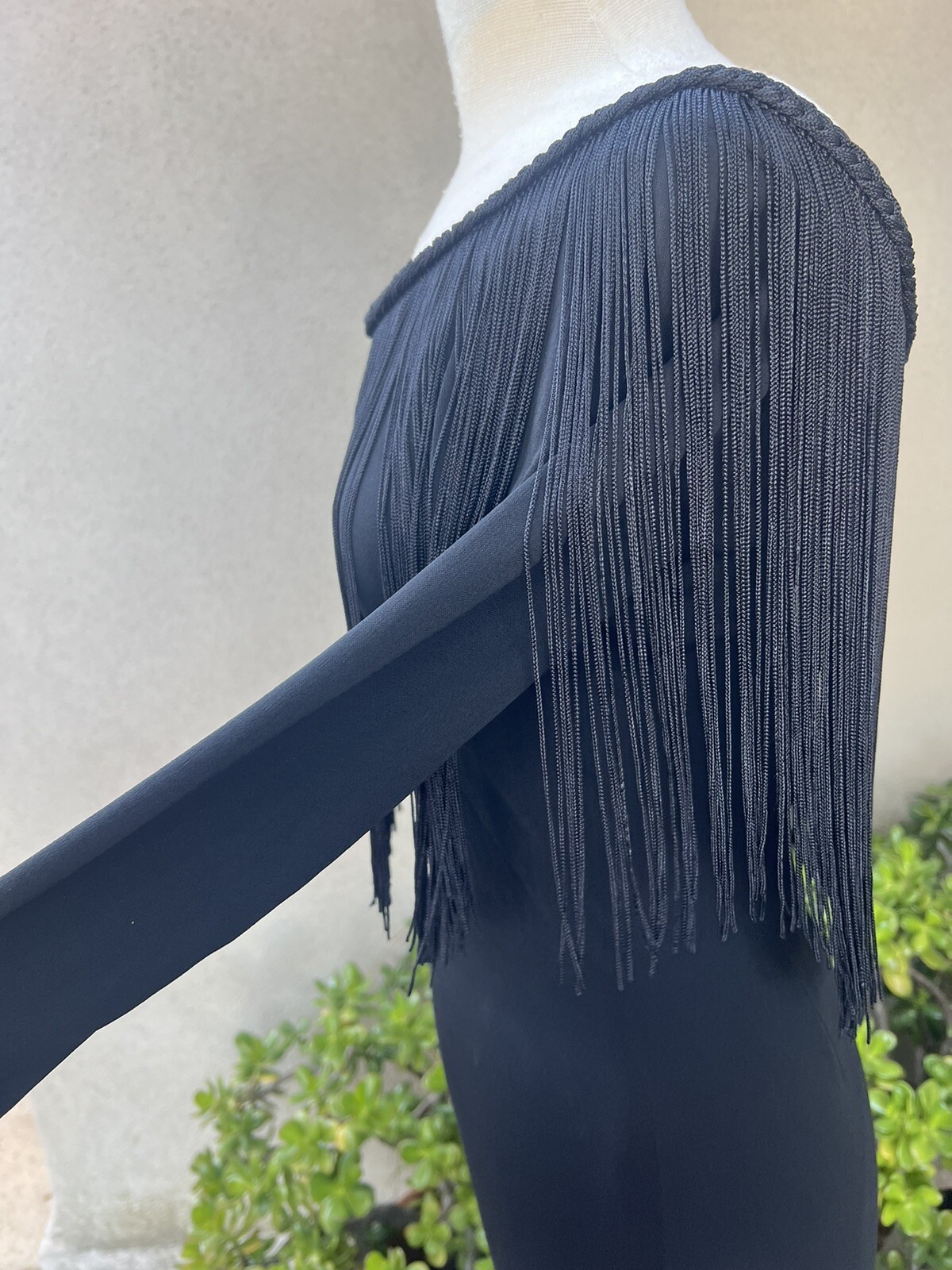 Vtg Maxi Dress Black Long Fringe Jersey Sz 8 Small By Jill Richards