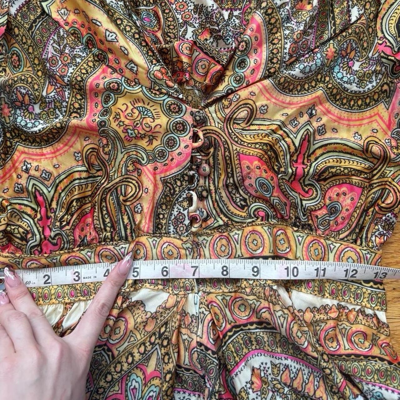 1970s Paisley Bell Bottom Jumpsuit Split Skirt Size S – Hippie Boho Retro 70s