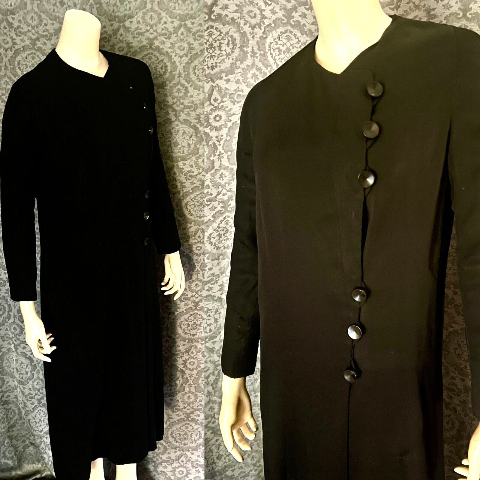 Elegant Inky Black 1920s Silk Occasion Coat, Inner Pocket, Raglan Sleeves, P-S