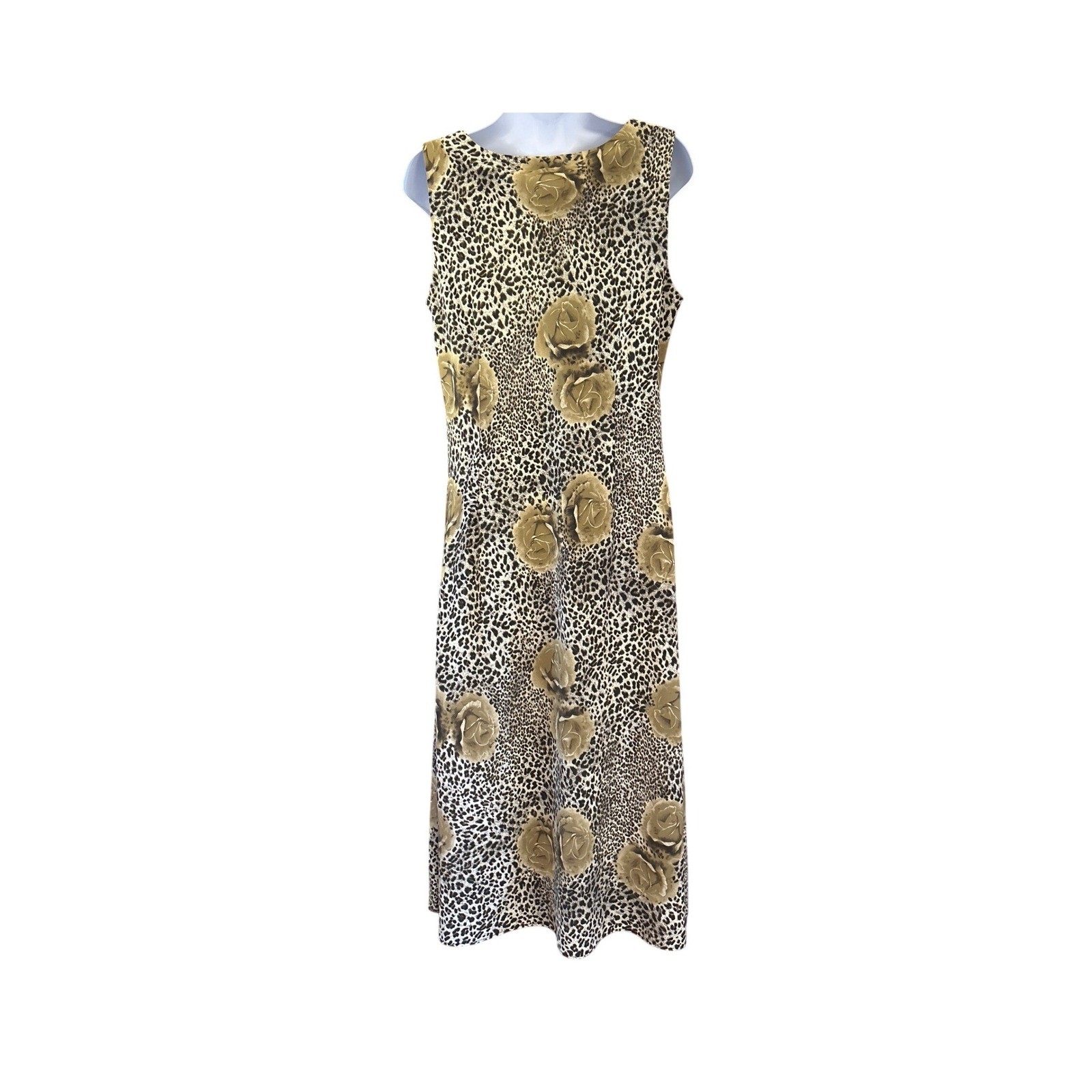90s Studio I Sleeveless Leopard Rose Print Dress Maximalist Mob Wife Aesthetic