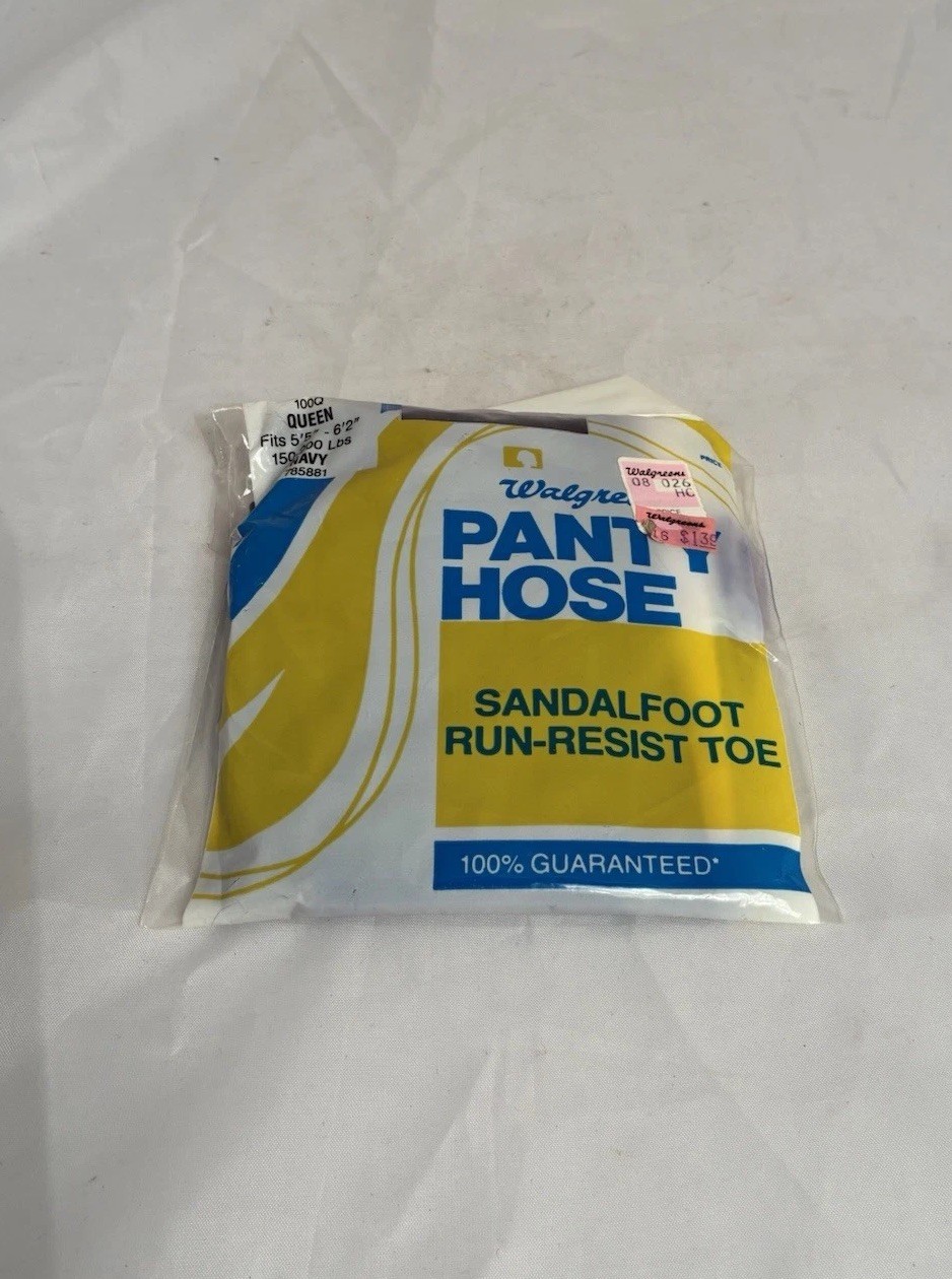 Walgreens Vintage Pantyhose Sandalfoot Size Queen Navy Run-Resist Toe