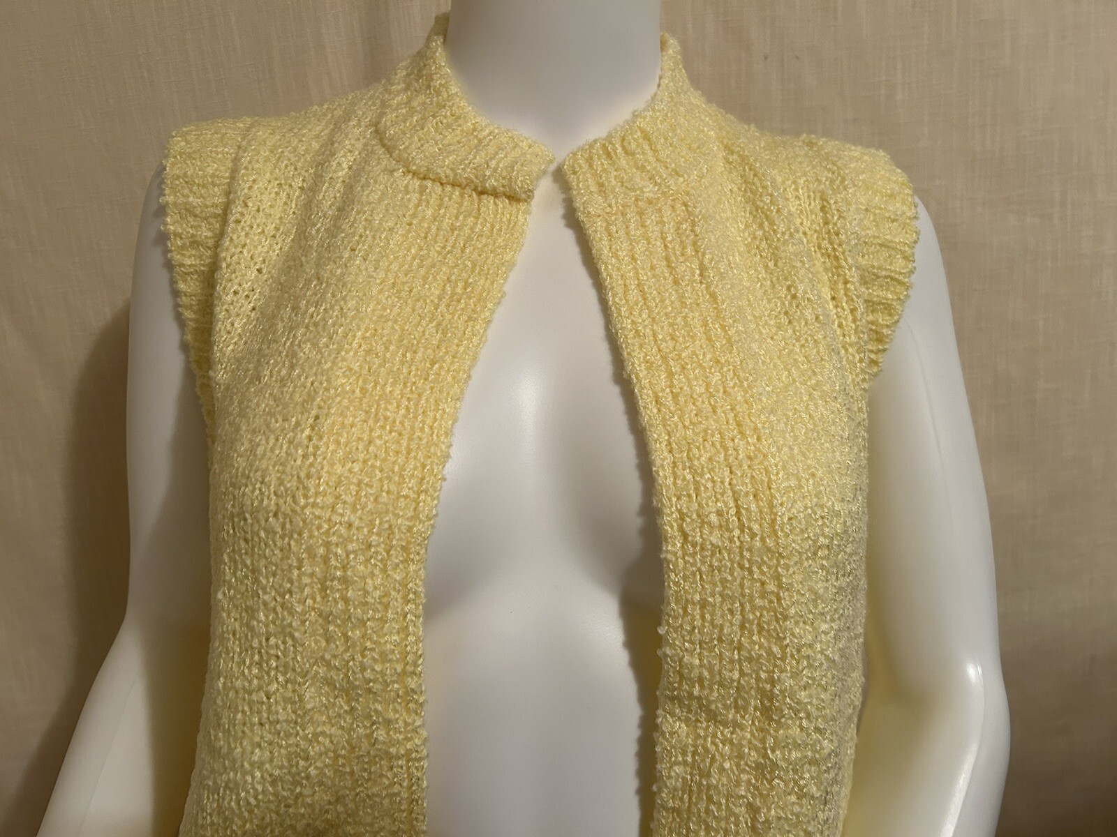 Vtg.? Nwt Le Roy Knitwear Sz.L Open Front Sweater Vest Pastel Yellow