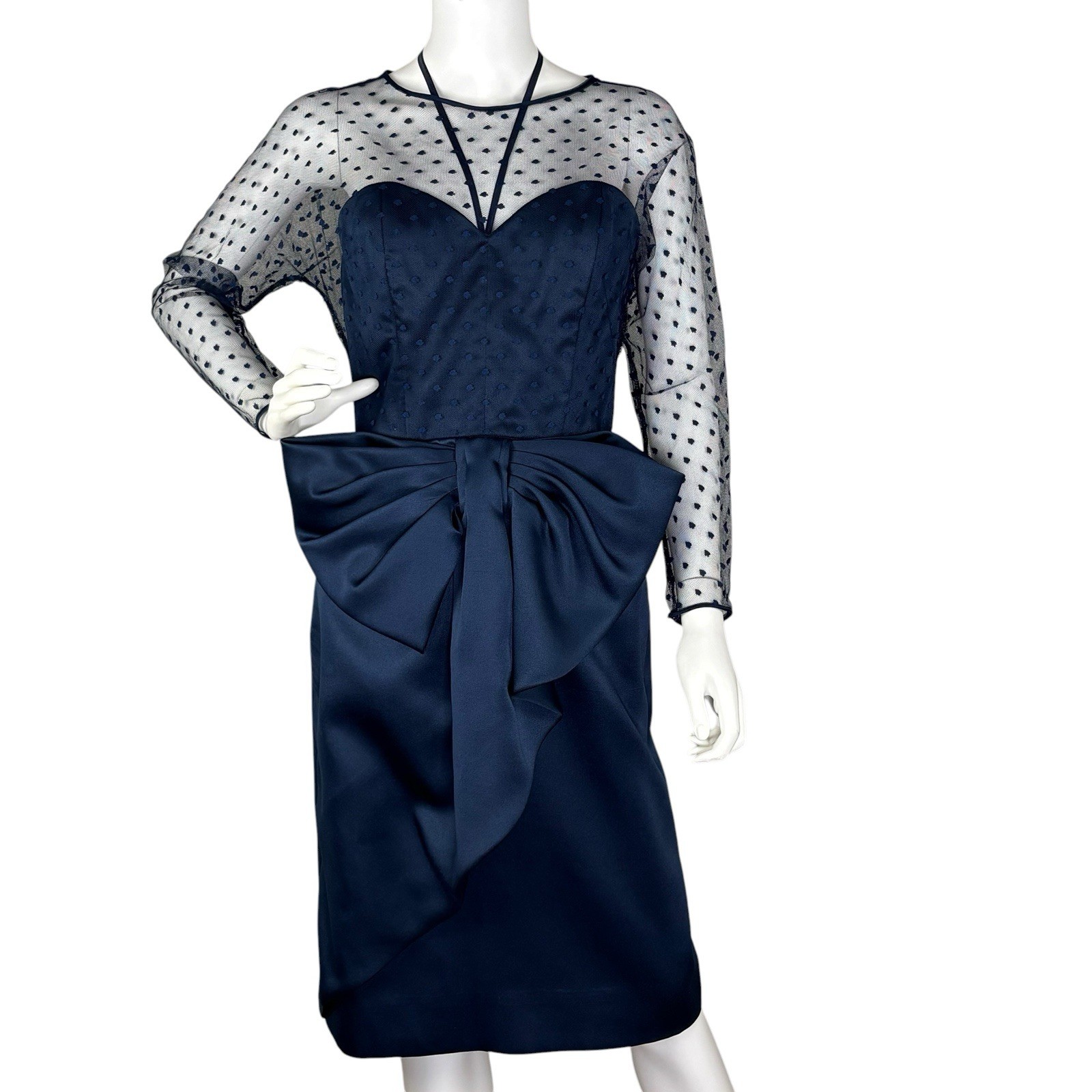 VTG VICTOR COSTA 80s Dress Mesh Dolman Overlay BOW Gilda Old Hollywood Sz 6 Navy