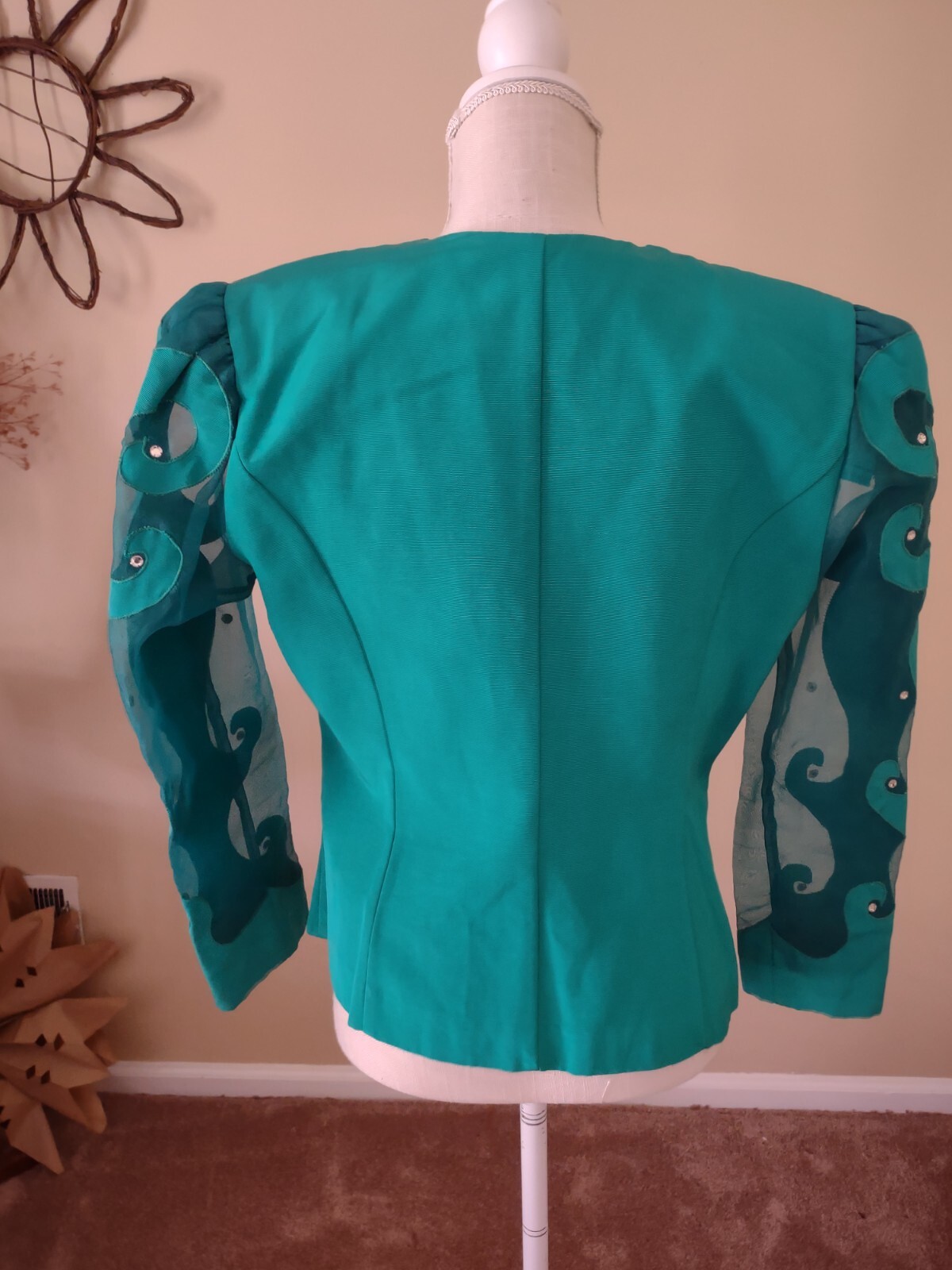 Vintage Women’s Green Top Jacket Retro Rhinestone button up Karen Miller 80s