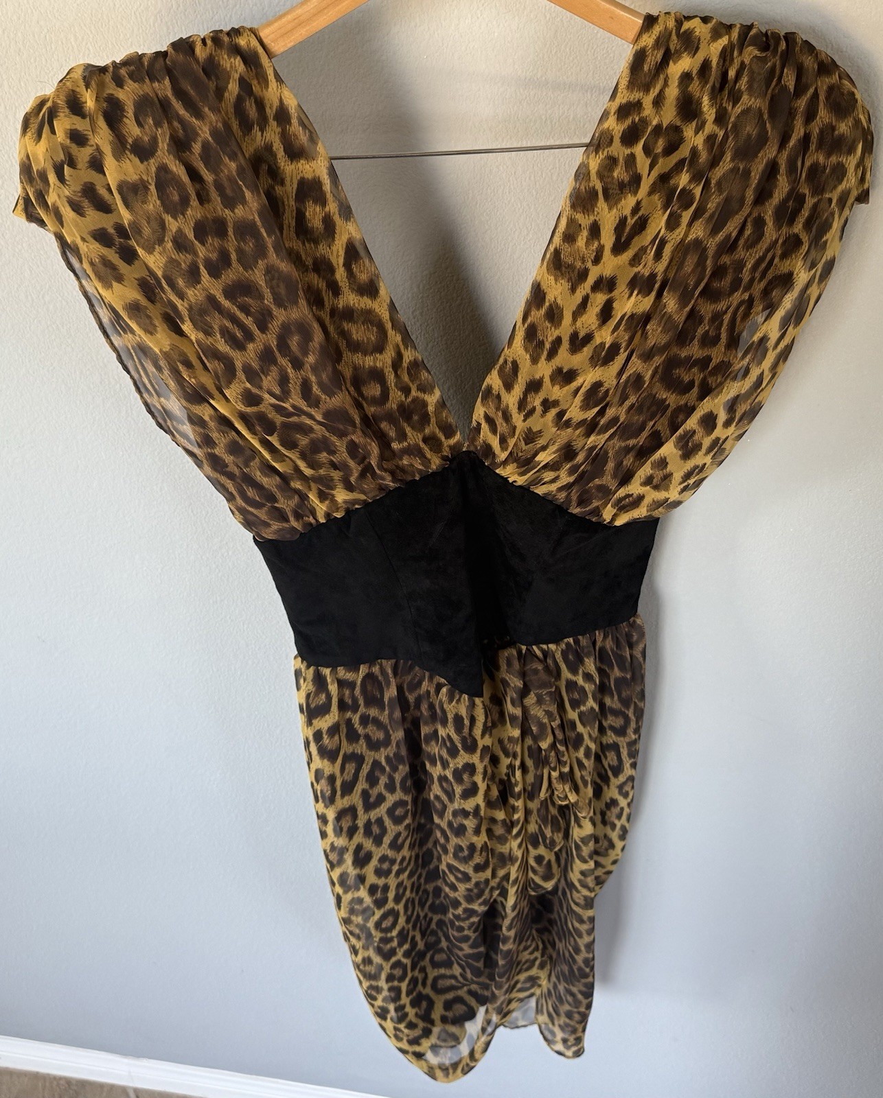 Vintage 80 Climax Karen Okada for David Howard Dress 13/14 Leopard Chiffon Suede