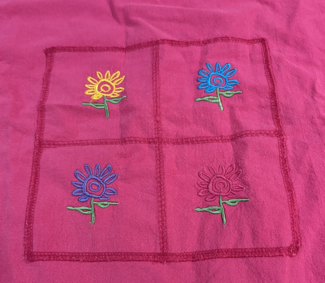 Vintage SK Sport Hot Pink Embroidered Floral Women’s Top 80s 90s Size L USA
