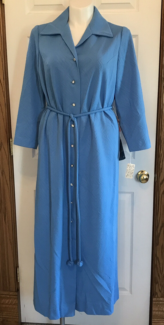 Vtg NOS 70s Lady Petite Fashion Polyella House Dress Rhinestone L J11