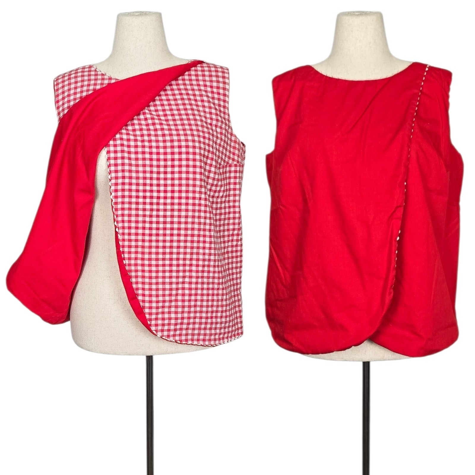 1950s Maternity Top 50s Vintage Nursing Smock Red White Gingham Pregnant Mother