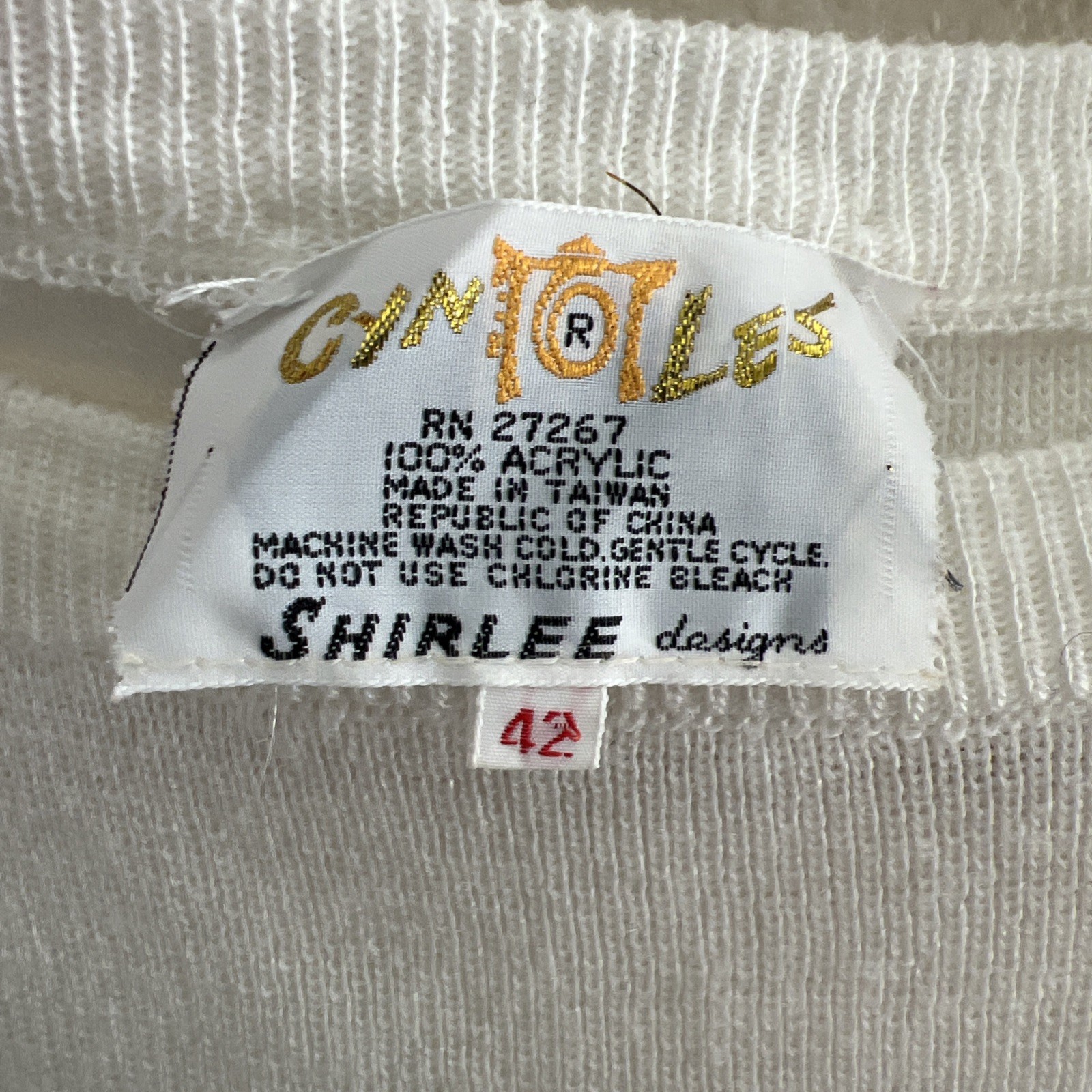 Vintage Cyn Les Shirlee Designs Sweater Embroidered Music Notes Size 42 Ombre